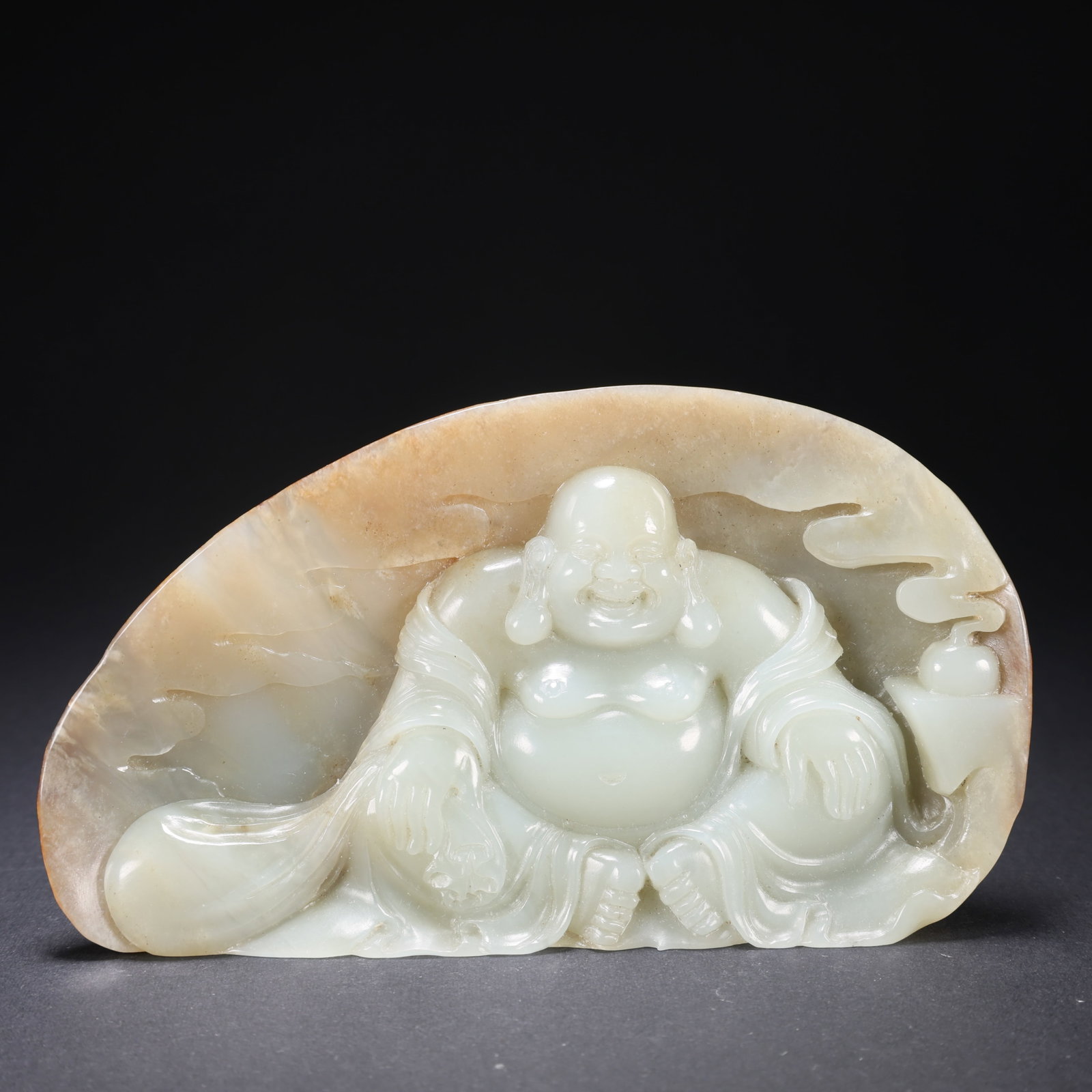 A HETIAN JADE RAW MAITREYA BUDDHA STONE FIGURINE (1 of 9)