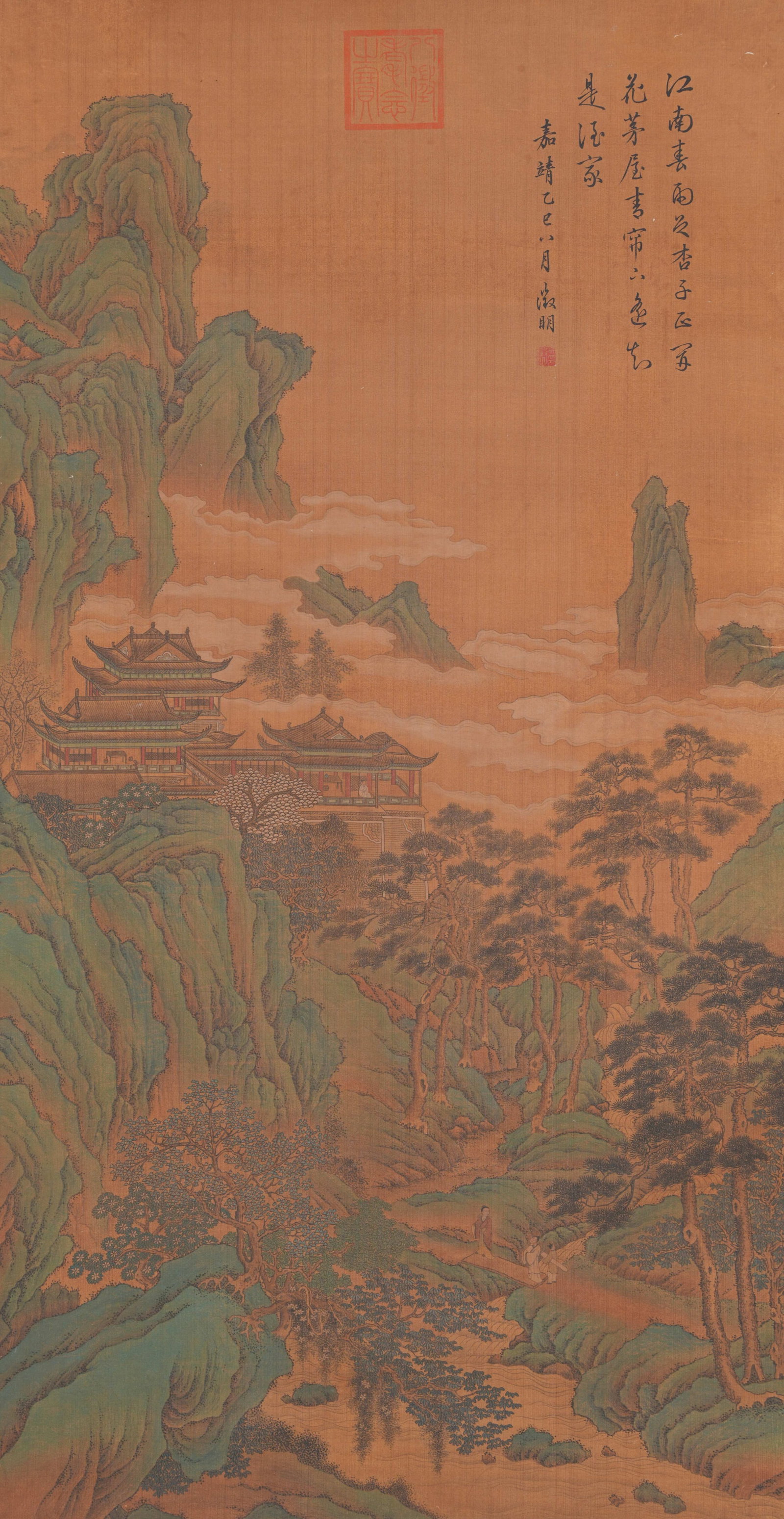 A LANDSCAPE AND PAVILION PAINTING ON SILK BY WEN ZHENGMING.文徵明 (1 of 11)