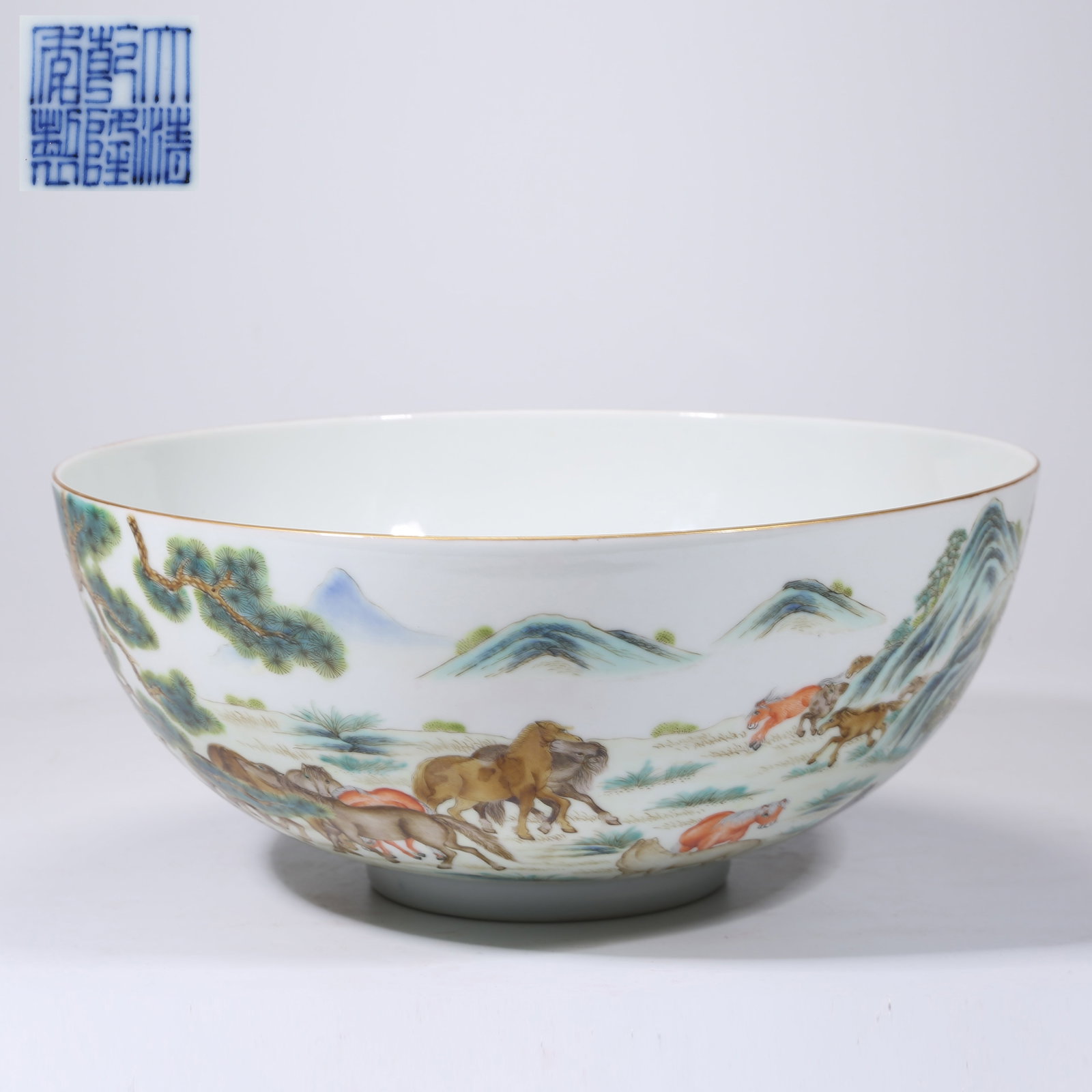 A FAMILLE-ROSE LARGE BOWL WITH GALLOPING HORSE DESIGN (1 of 9)