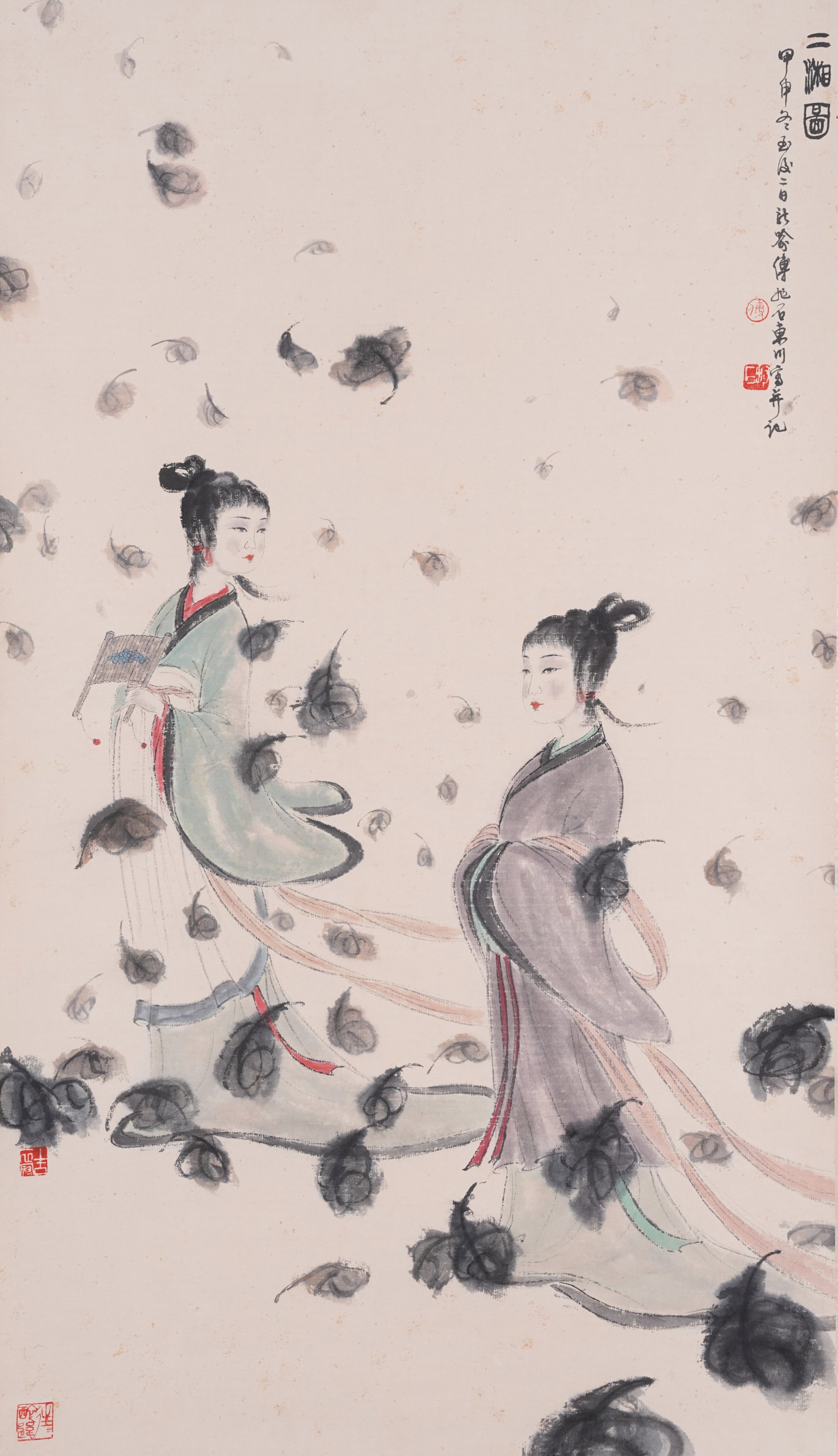 A TWO XIANG GODDESSES PAINTING ON PAPER BY FU BAOSHI.傅抱石 (1 of 9)