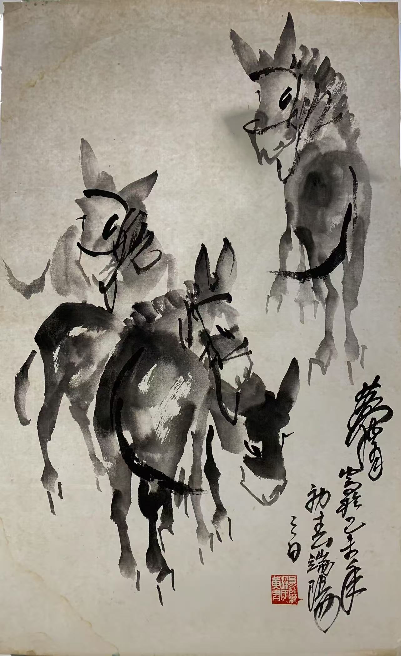 A FOUR DONKEYS ON PAPER BY HUANG ZHOU.黃胄 (1 of 4)