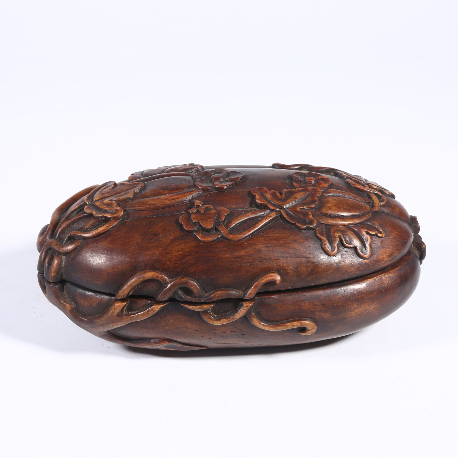 A HUANGHUALI BLESSING GOURD-SHAPED LIDDED BOX (1 of 9)