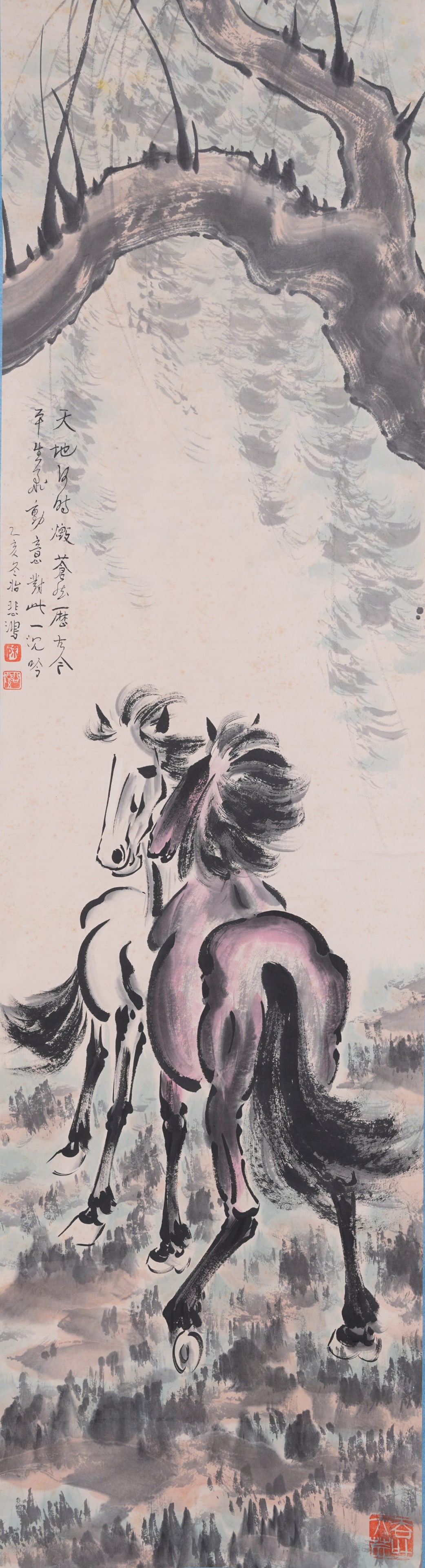 A TWO HORSES PAINTING ON PAPER BY XU BEIHONG.徐悲鴻 (1 of 9)