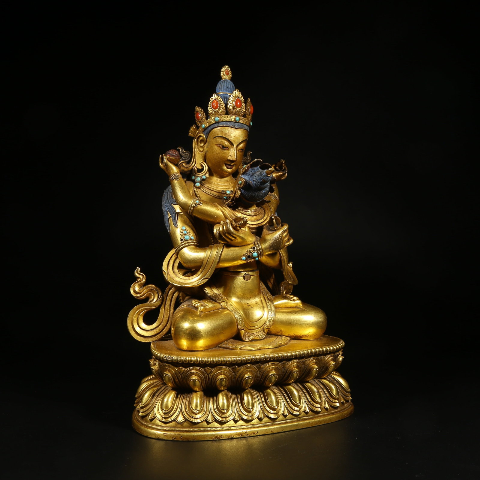 A GILT-BRONZE AND GEM-INLAID STATUE OF HEVAJRA: Gilt-Bronze and Gem-Inlaid Statue of Hevajra