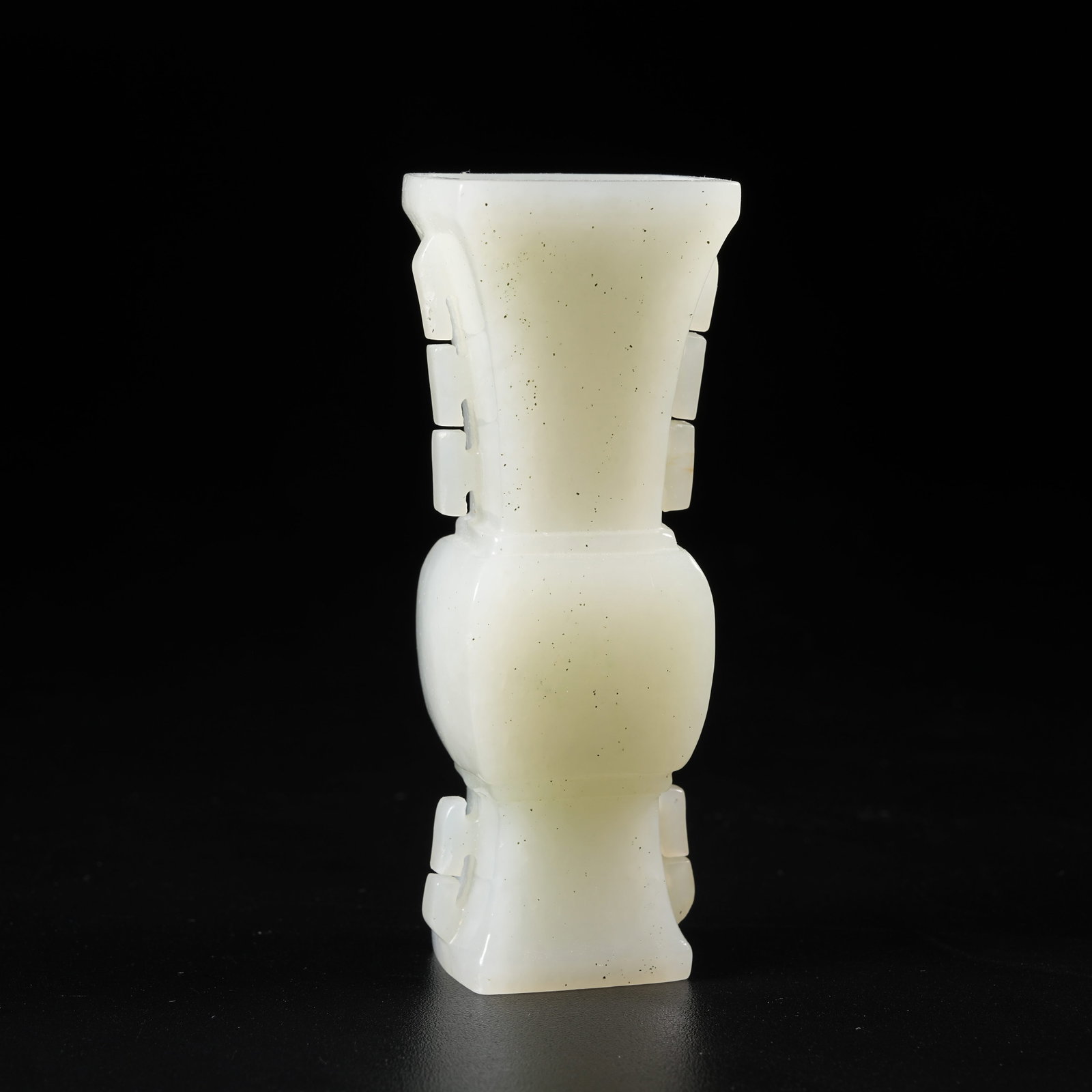 A HETIAN JADE GU VASE WITH FLANGED PROJECTIONS: Hetian Jade Gu Vase with Flanged Projections