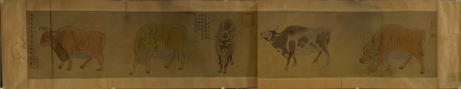 A FIVE OXEN IMPERIAL PAINTING ON SILK FROM THE XUANHE HALL. (1 of 9)