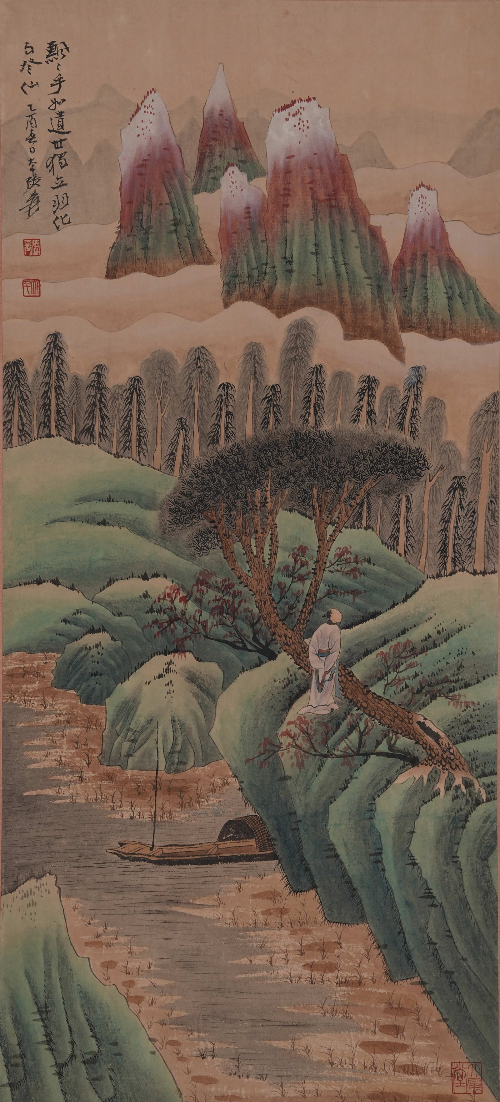 A LANDSCAPE PAINTING ON PAPER BY ZHANG DAQIAN.張大千: Landscape Painting on Paper by Zhang Daqian.張大千
