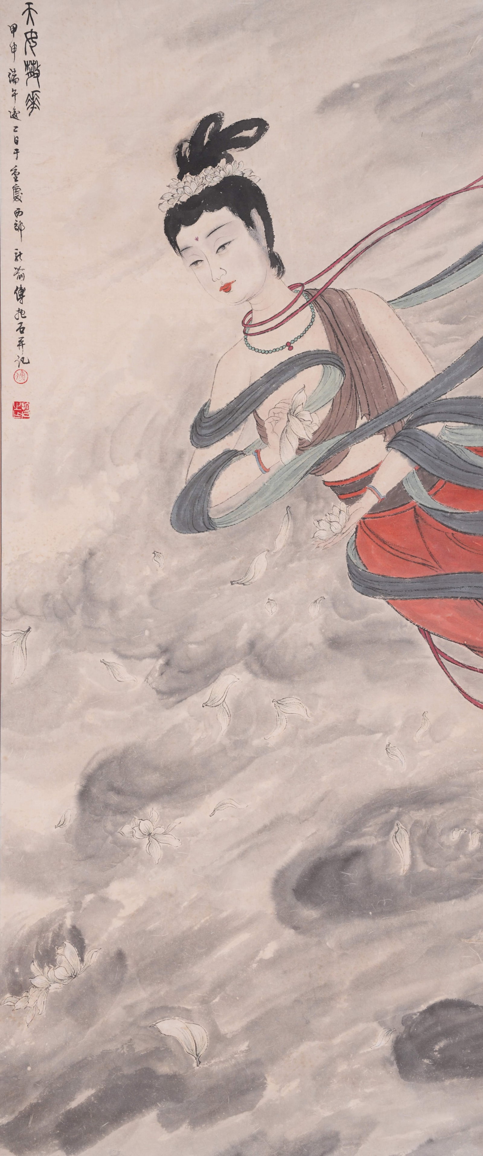 A FAIRY SCATTERING FLOWERS PAINTING ON PAPER BY FU BAOSHI.傅抱石 (1 of 9)