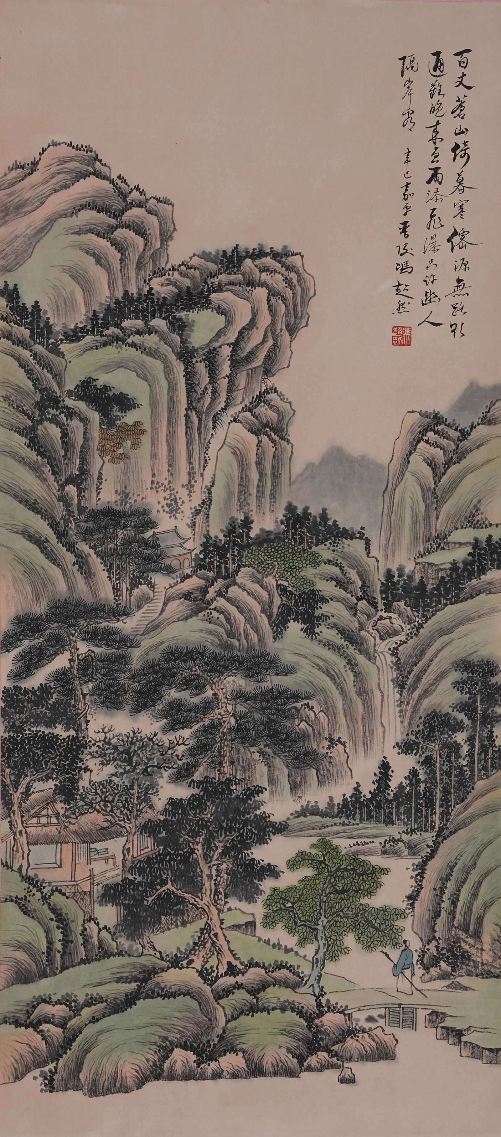 A LANDSCAPE PAINTING ON PAPER BY FENG CHAORAN.馮超然: Landscape Painting on Paper by Feng Chaoran.馮超然