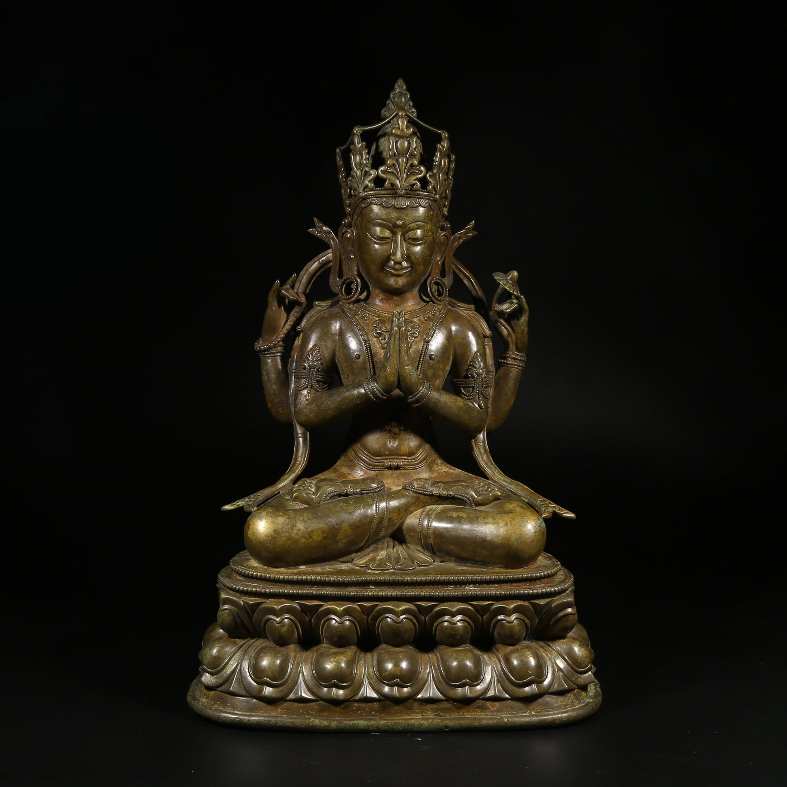 A ALLOY-BRONZE STATUE OF FOUR-ARMED AVALOKITESHVARA IN LADAKH STYLE (1 of 8)