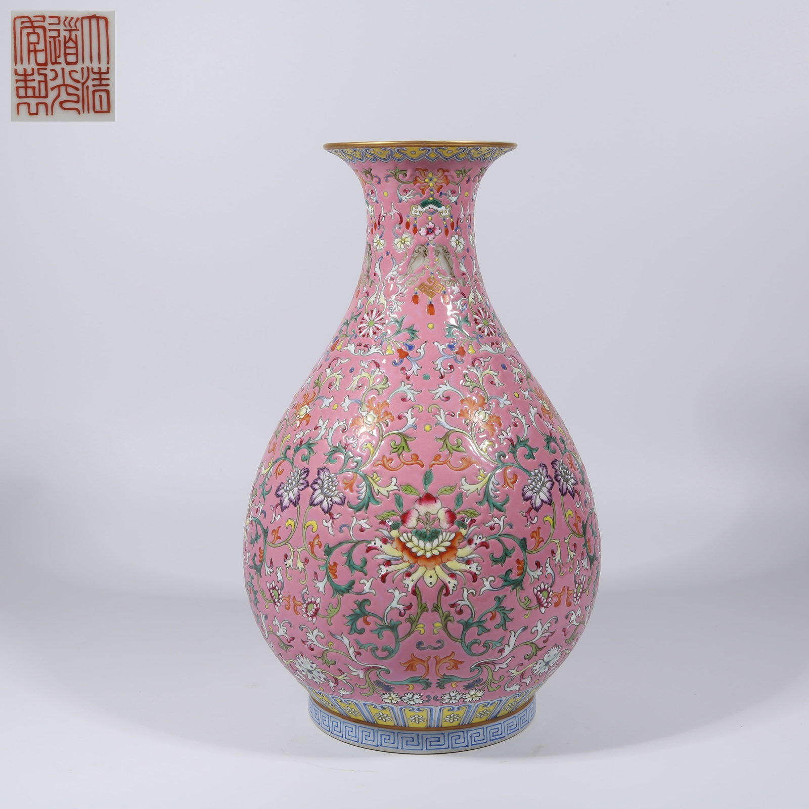 A FAMILLE ROSE YUHUCHUN VASE WITH INTERTWINED FLORAL DESIGN (1 of 9)