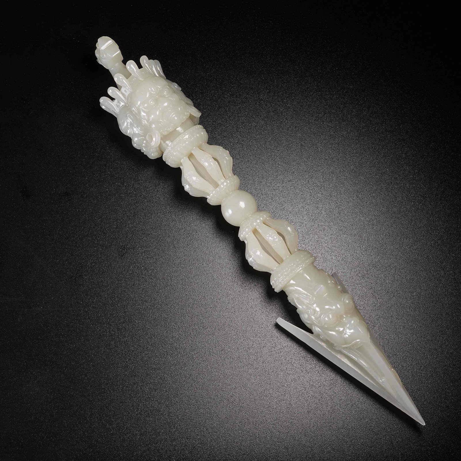 A HETIAN WHITE JADE VAJRA PESTLE: Hetian White Jade Vajra Pestle