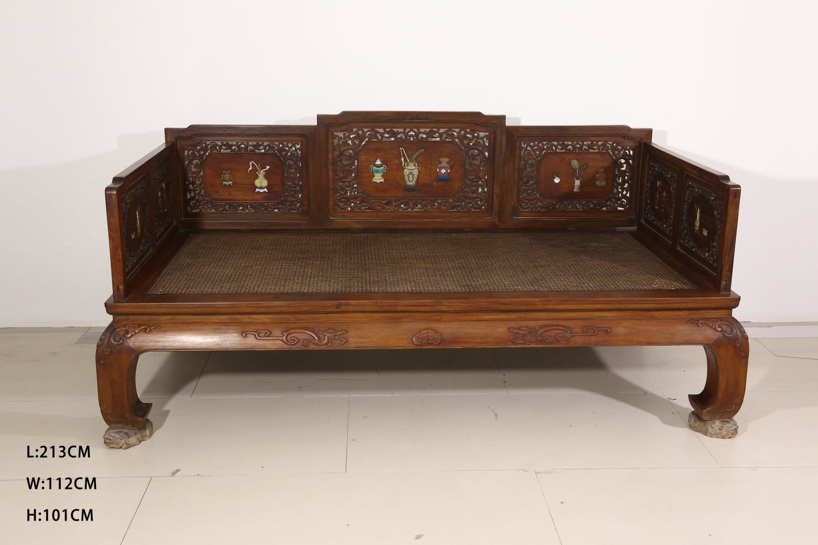 A HUANGHUALI LUOHAN BED INLAID WITH HUNDRED-TREASURE AND ANTIQUITIES MOTIFS (1 of 11)