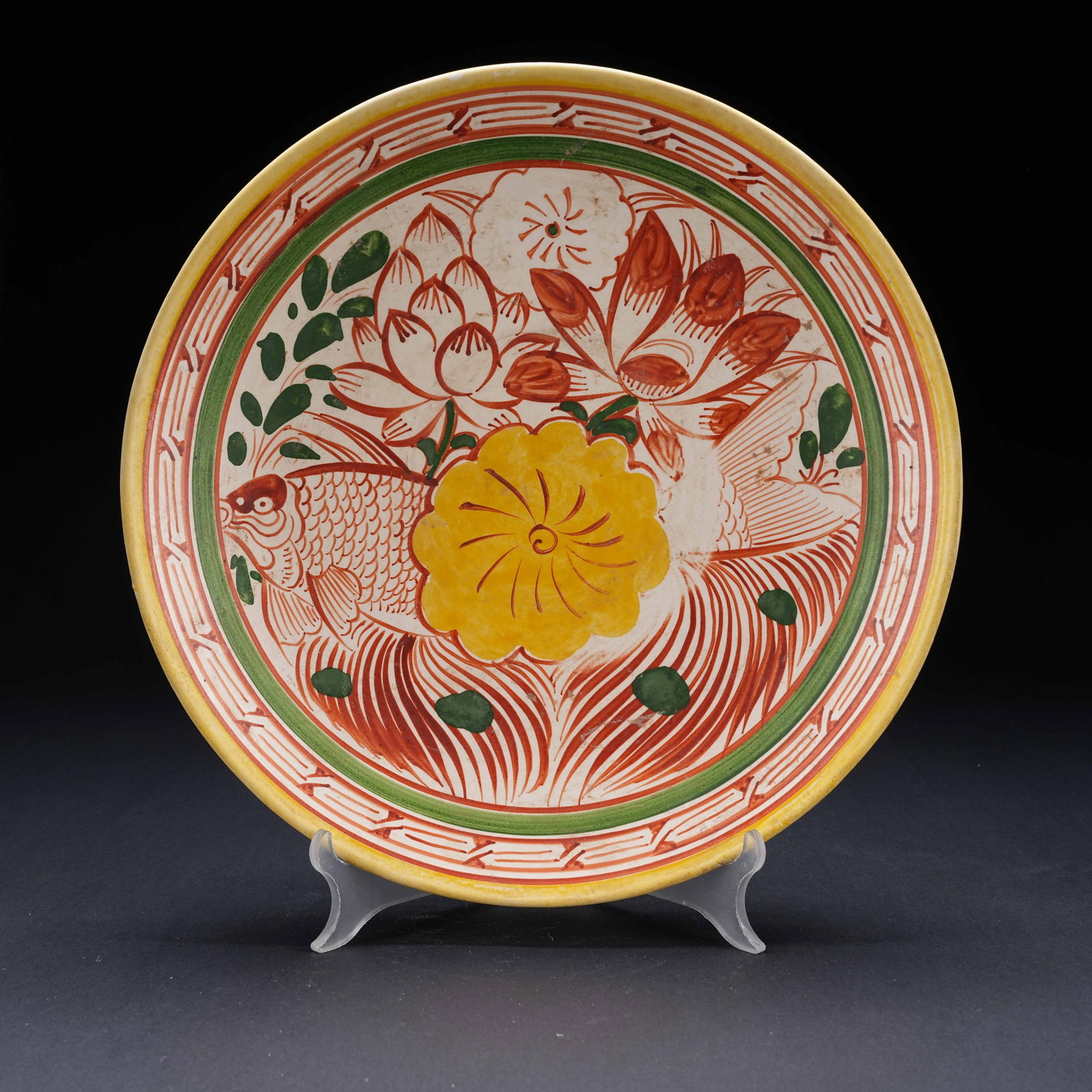 A TANG SANCAI LARGE DISH WITH FLORAL AND FISH MOTIF (1 of 8)