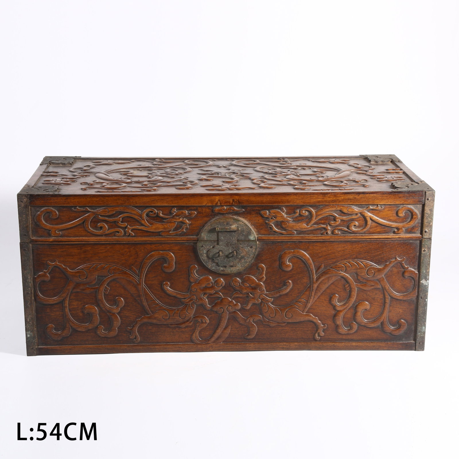A HUANGHUALI BOX WITH CHI DRAGON PATTERN: Huanghuali Box with Chi Dragon Pattern