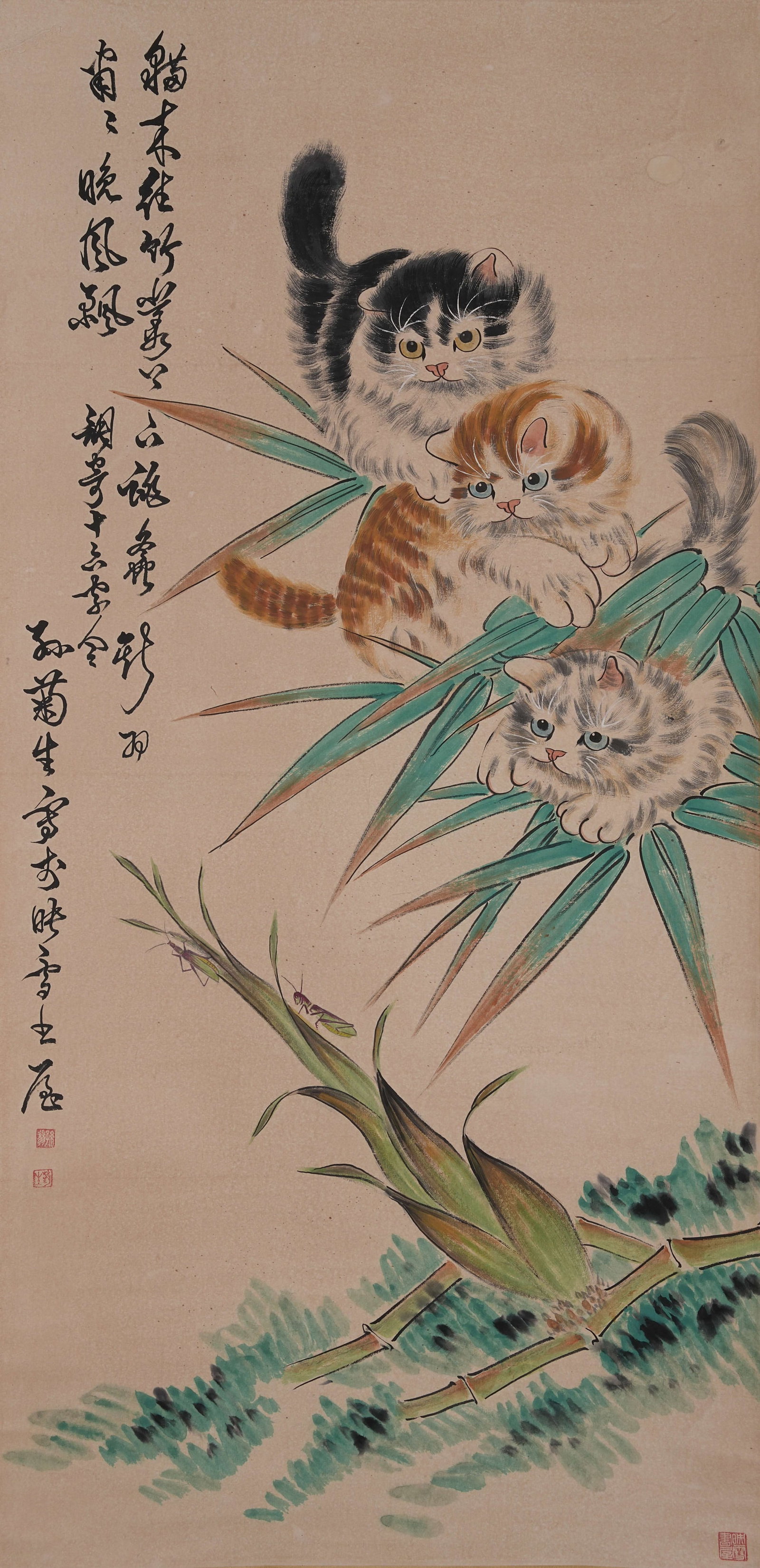 A CAT AMUSEMENT PAINTING ON PAPER BY SUN JUSHENG.孫菊生: Cat Amusement Painting on Paper by Sun Jusheng.孫菊生