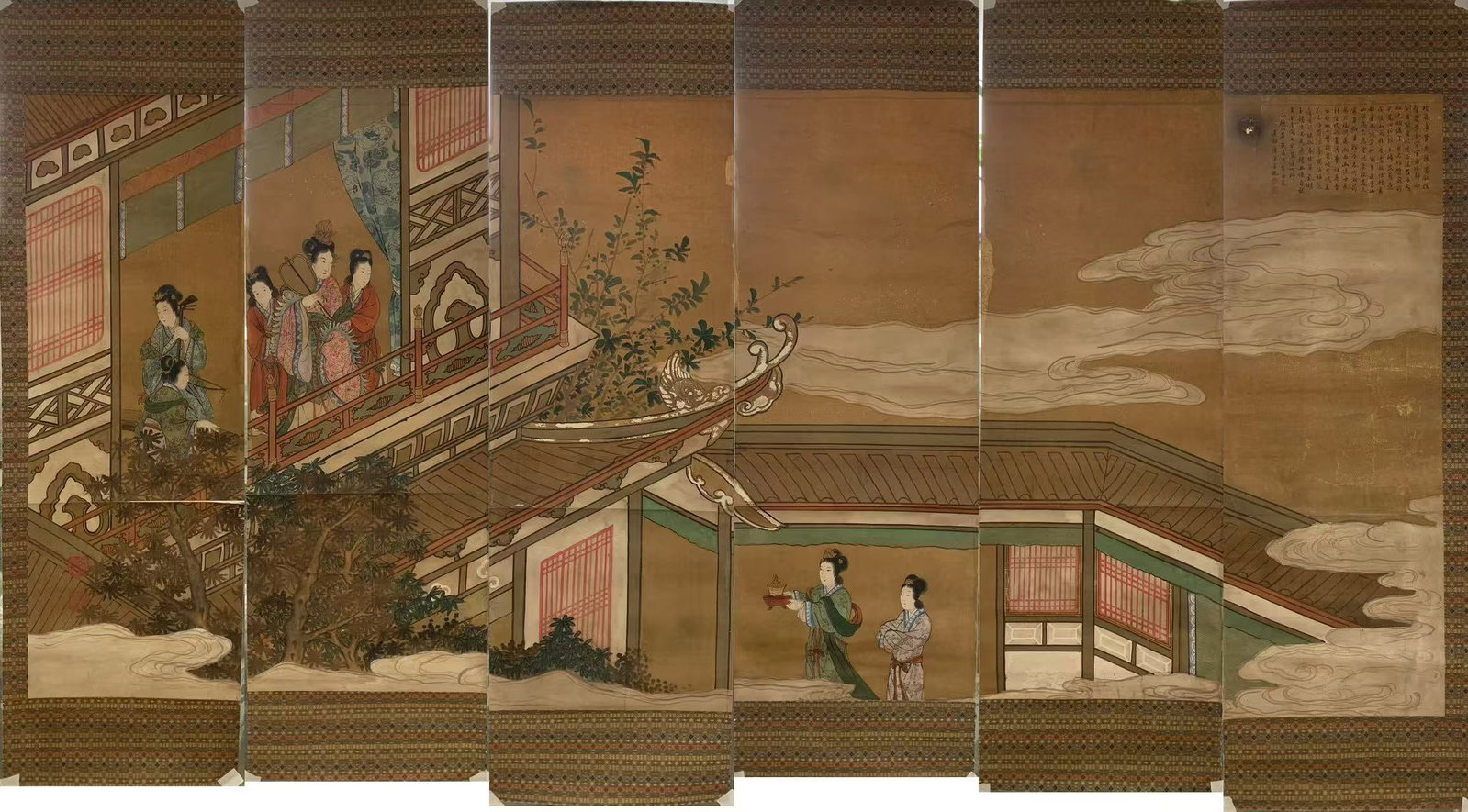 A SIX-PANEL SCREEN ON SILK BY TANG YIN.唐寅 (1 of 9)