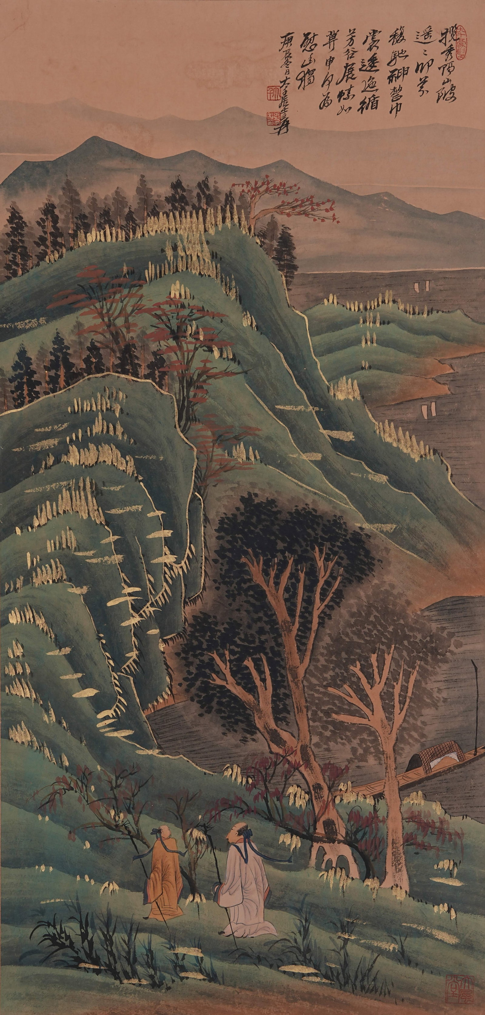 A LANDSCAPE PAINTING ON PAPER BY ZHANG DAQIAN.張大千: Landscape Painting on Paper by Zhang Daqian.張大千