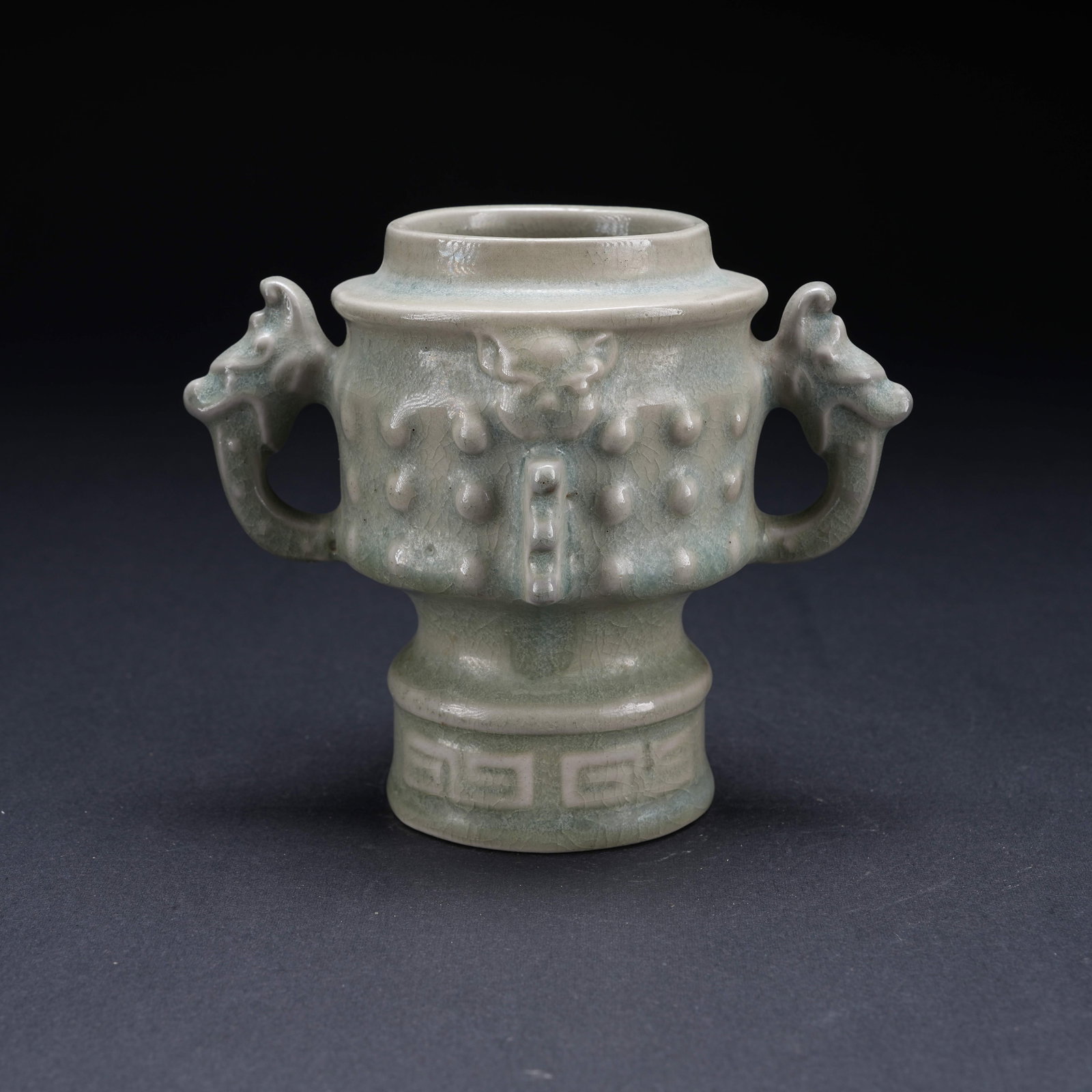 A FENCAI GLAZED FLARED DOUBLE-BEAST-HANDLED INCENSE BURNER (1 of 9)