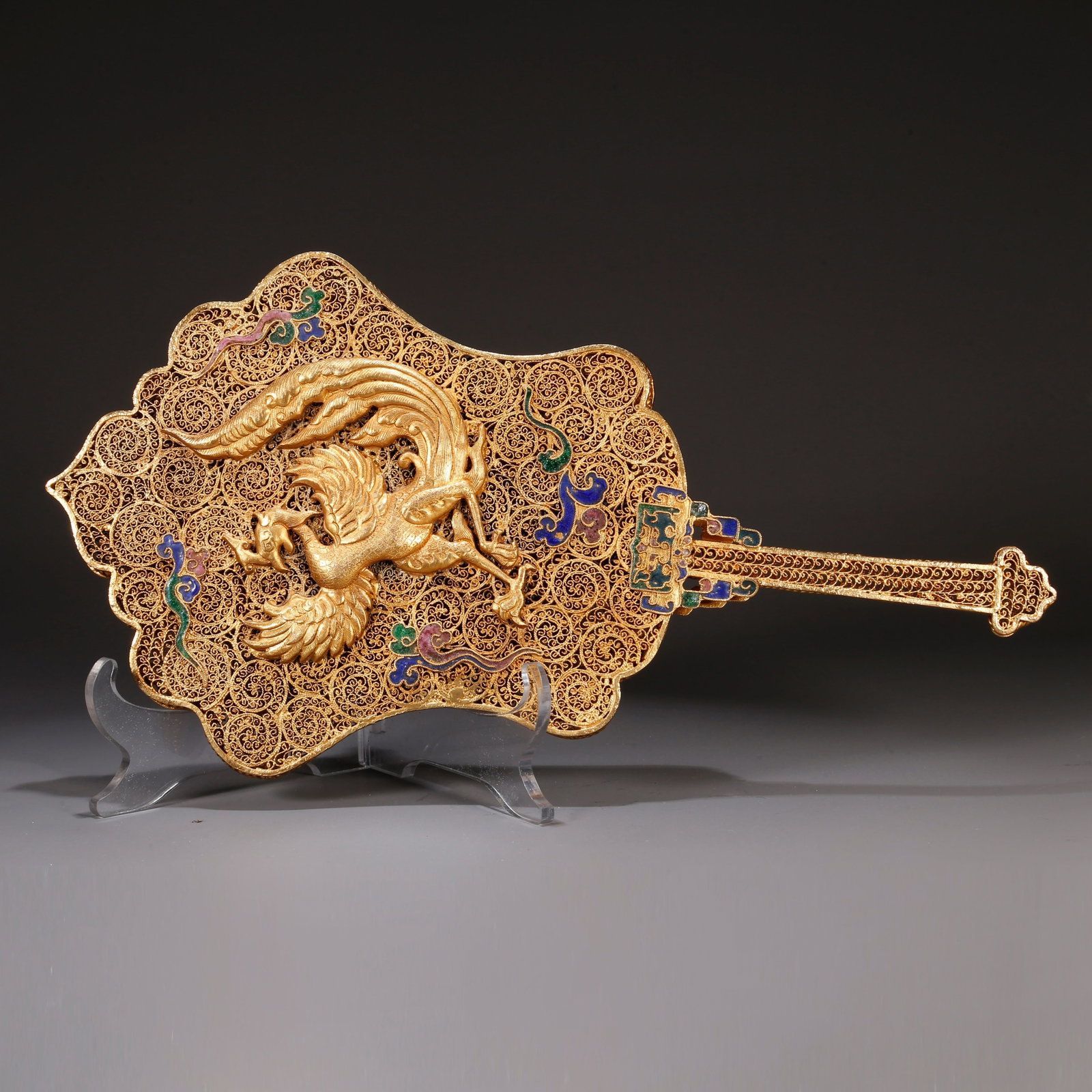 A GILT BRONZE FAN WITH PHOENIX MOTIF (1 of 11)