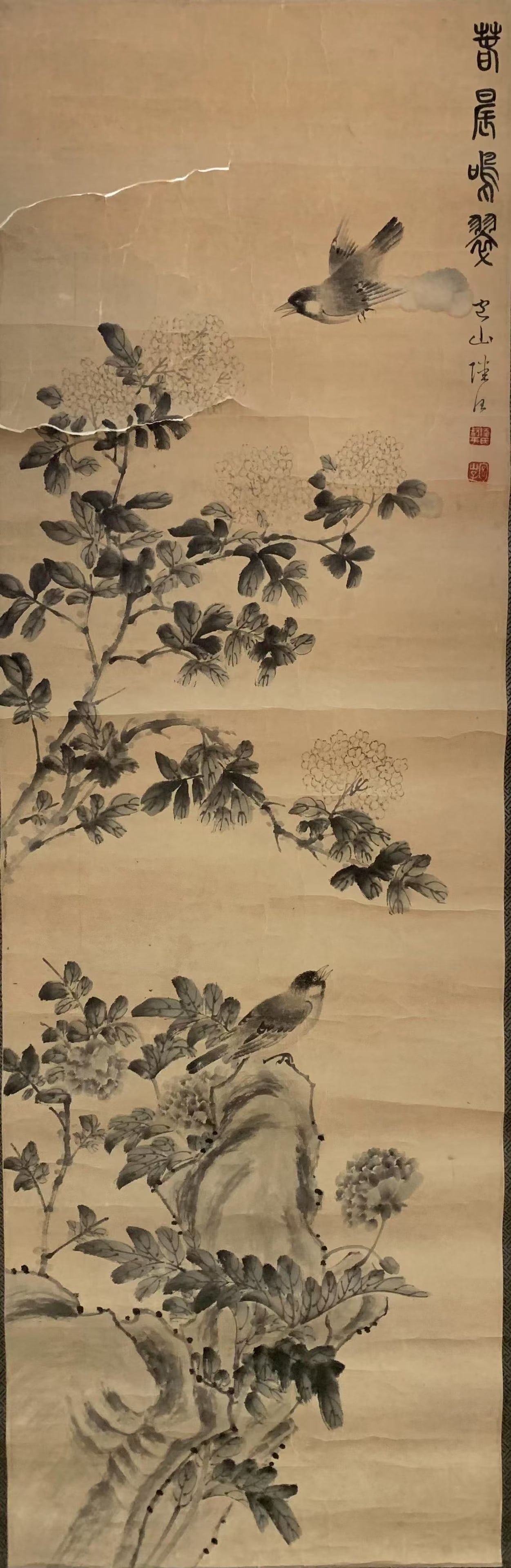 A FLOWER AND BIRD PAINTING ON PAPER BY LU ZHI.陸治: Flower and Bird Painting on Paper by Lu Zhi.陸治