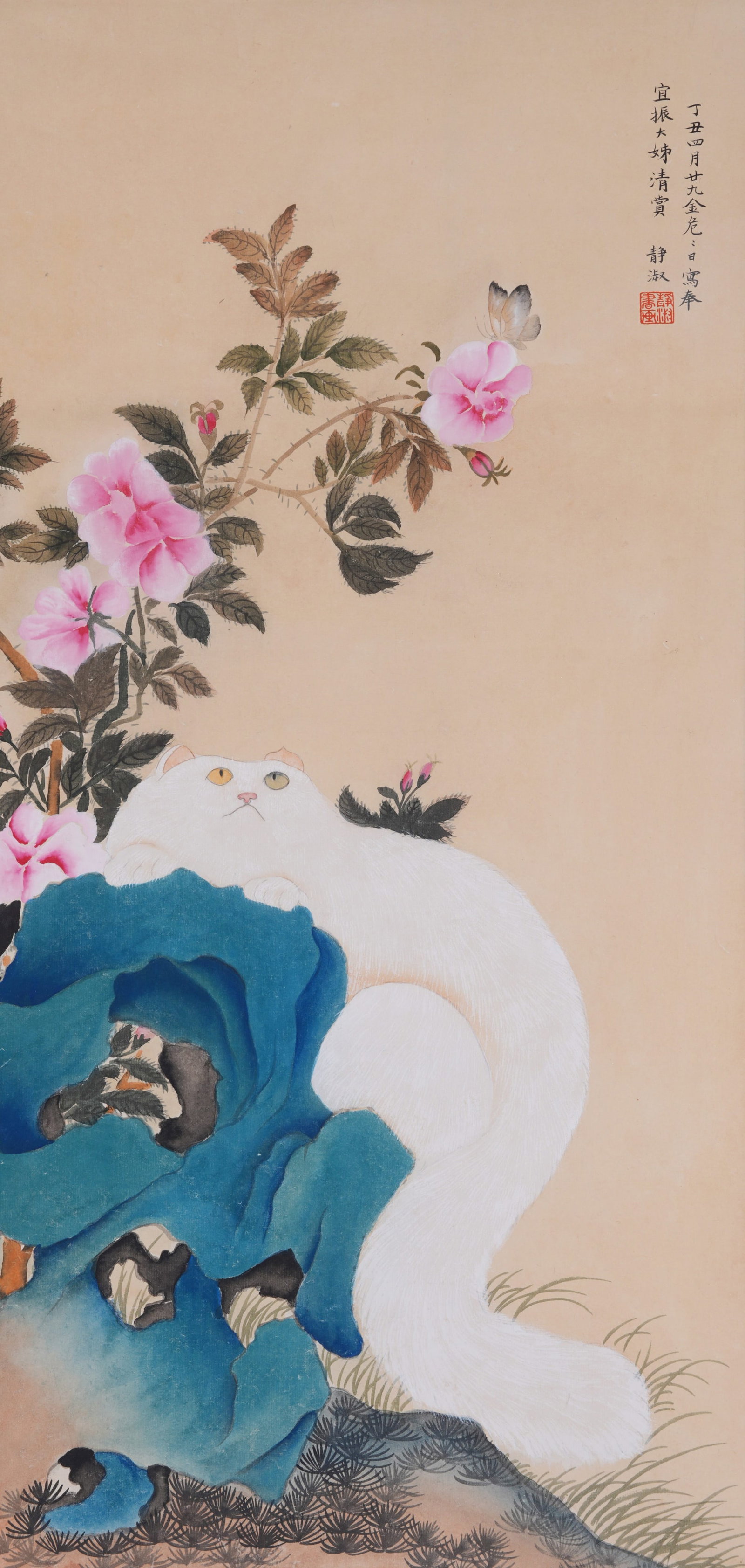 A AGED BLESSING PAINTING ON PAPER BY PAN JINGSHU.潘靜淑: Aged Blessing Painting on Paper by Pan Jingshu.潘靜淑