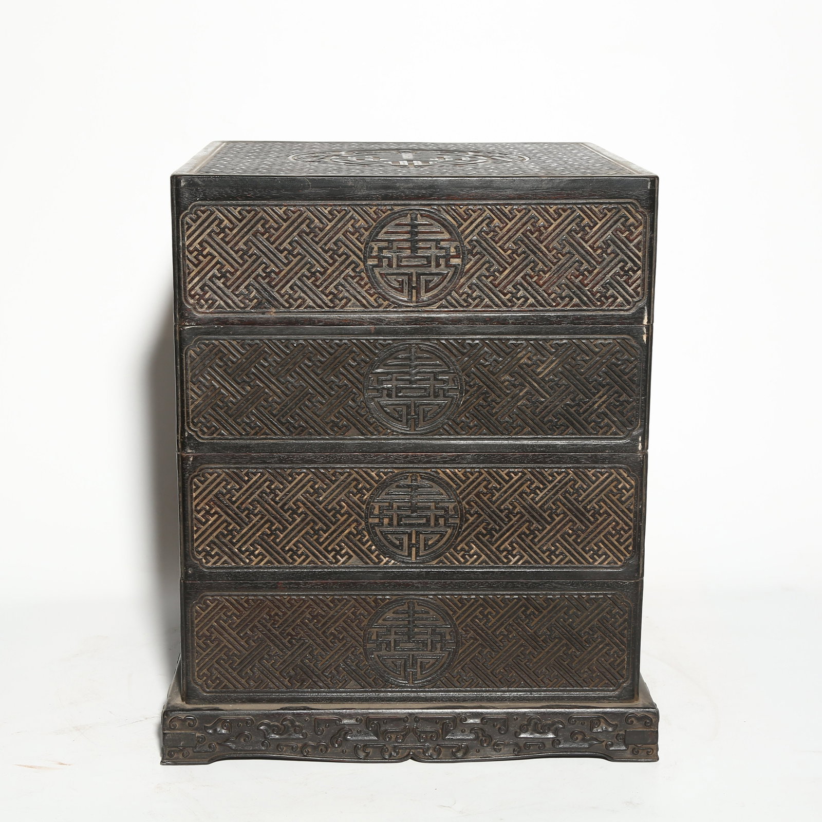 A ZITAN MULTI-LAYER LIDDED BOX WITH FIVE BATS HOLDING LONGEVITY SYMBOLS (1 of 9)