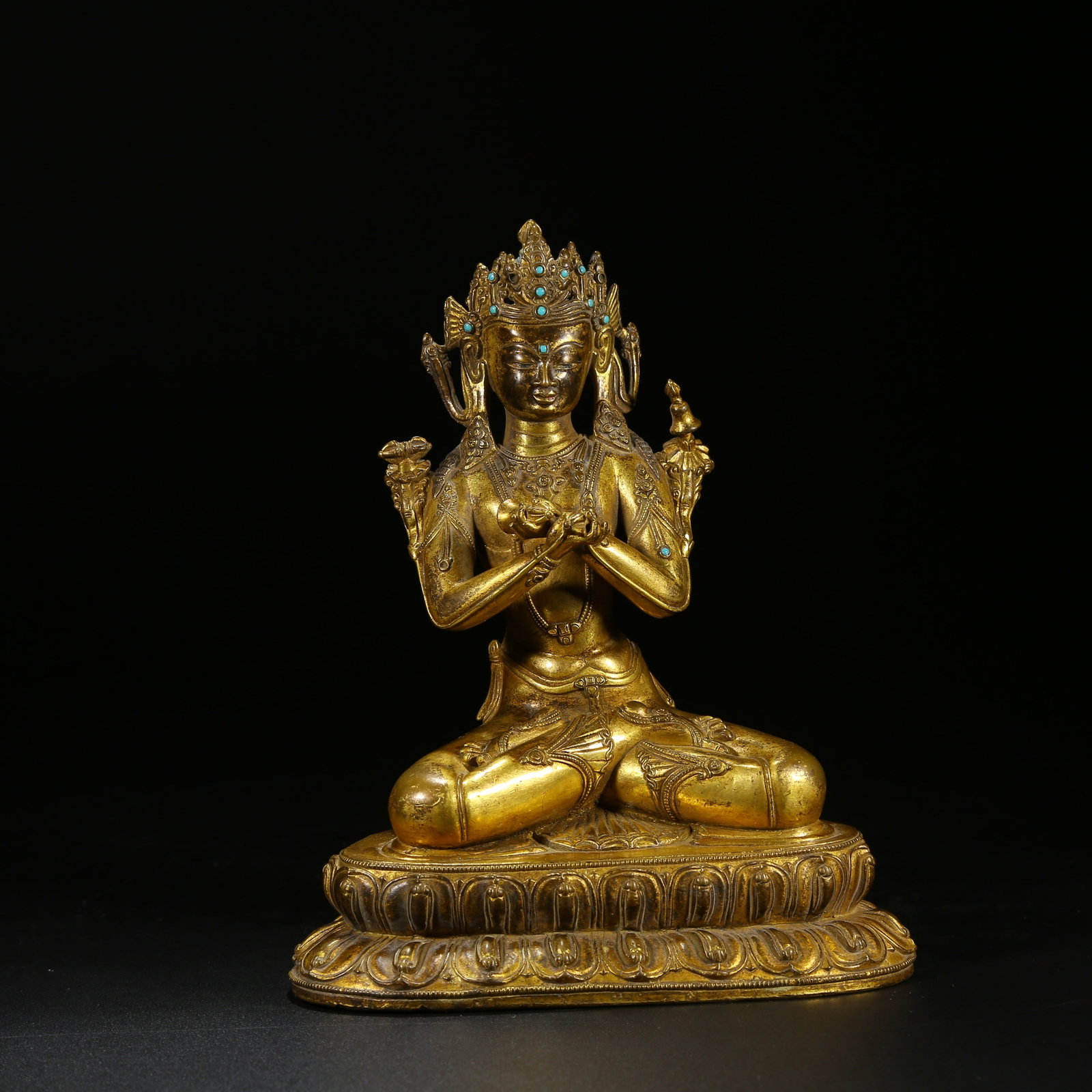 A GILT BRONZE VAJRADHARA STATUE INLAID WITH GEMSTONES (1 of 8)
