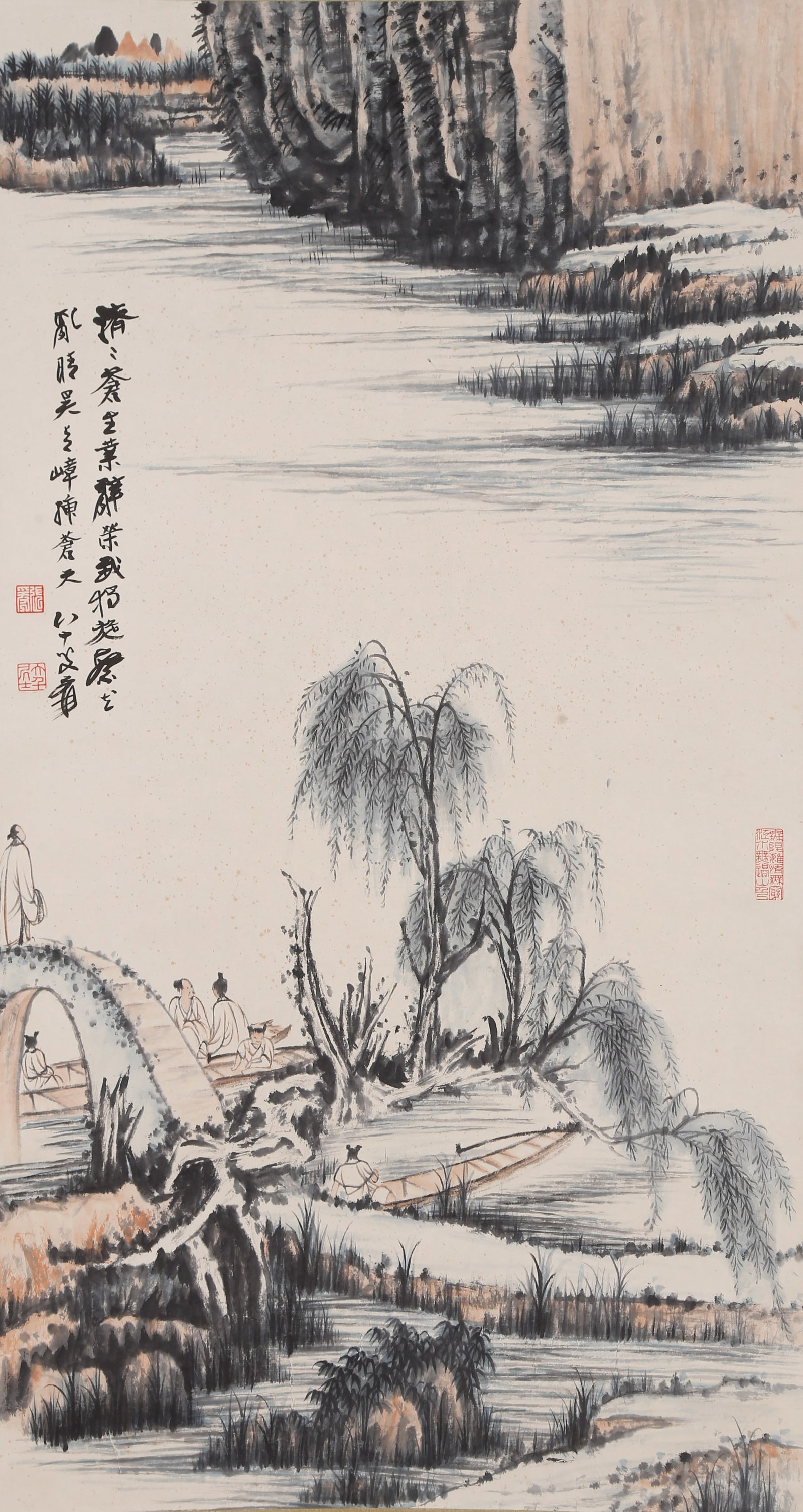 A LANDSCAPE PAINTING ON PAPER BY ZHANG DAQIAN.張大千: Landscape Painting on Paper by Zhang Daqian.張大千