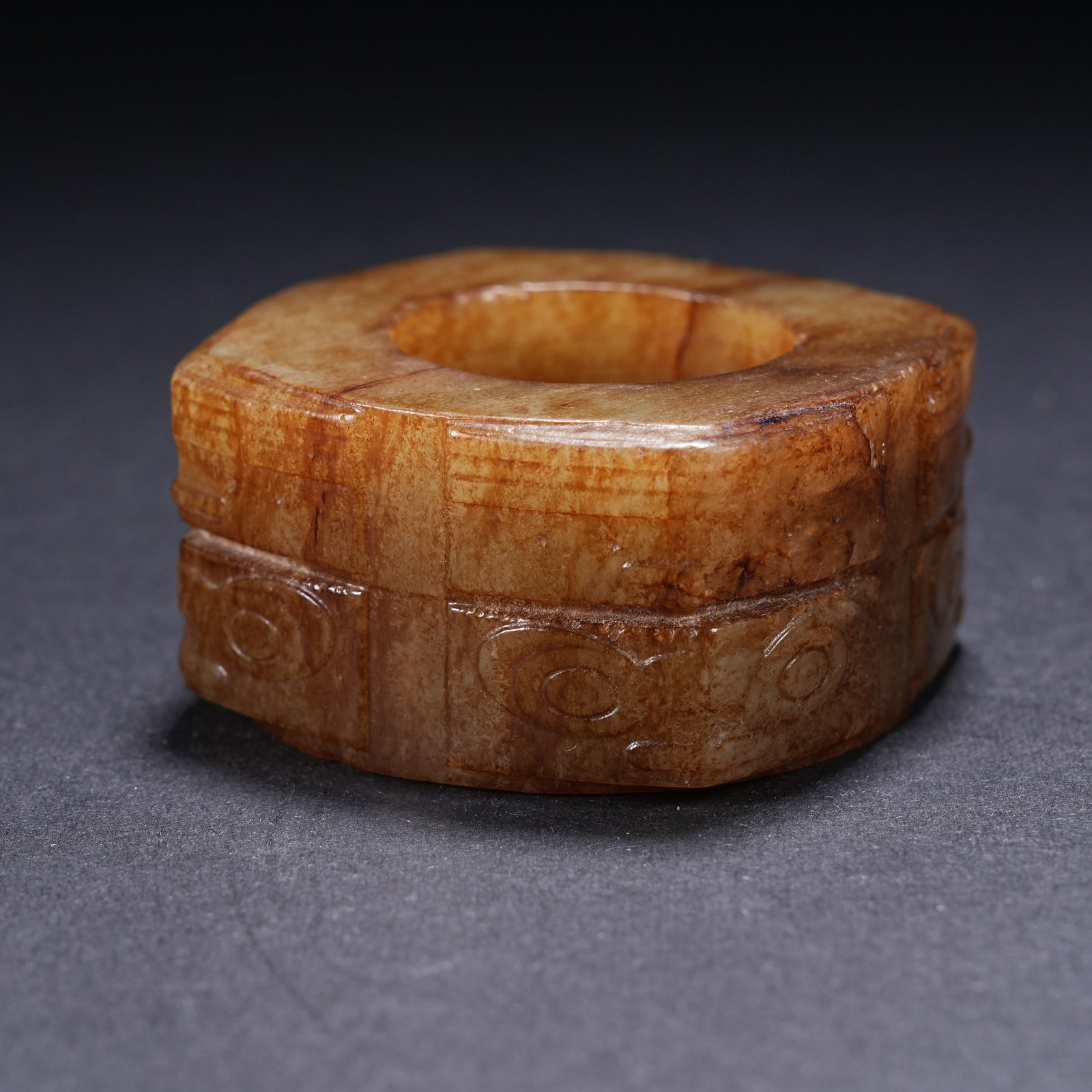 A ARCHAIC JADE CONG WITH DEITY FACE DESIGN (1 of 9)