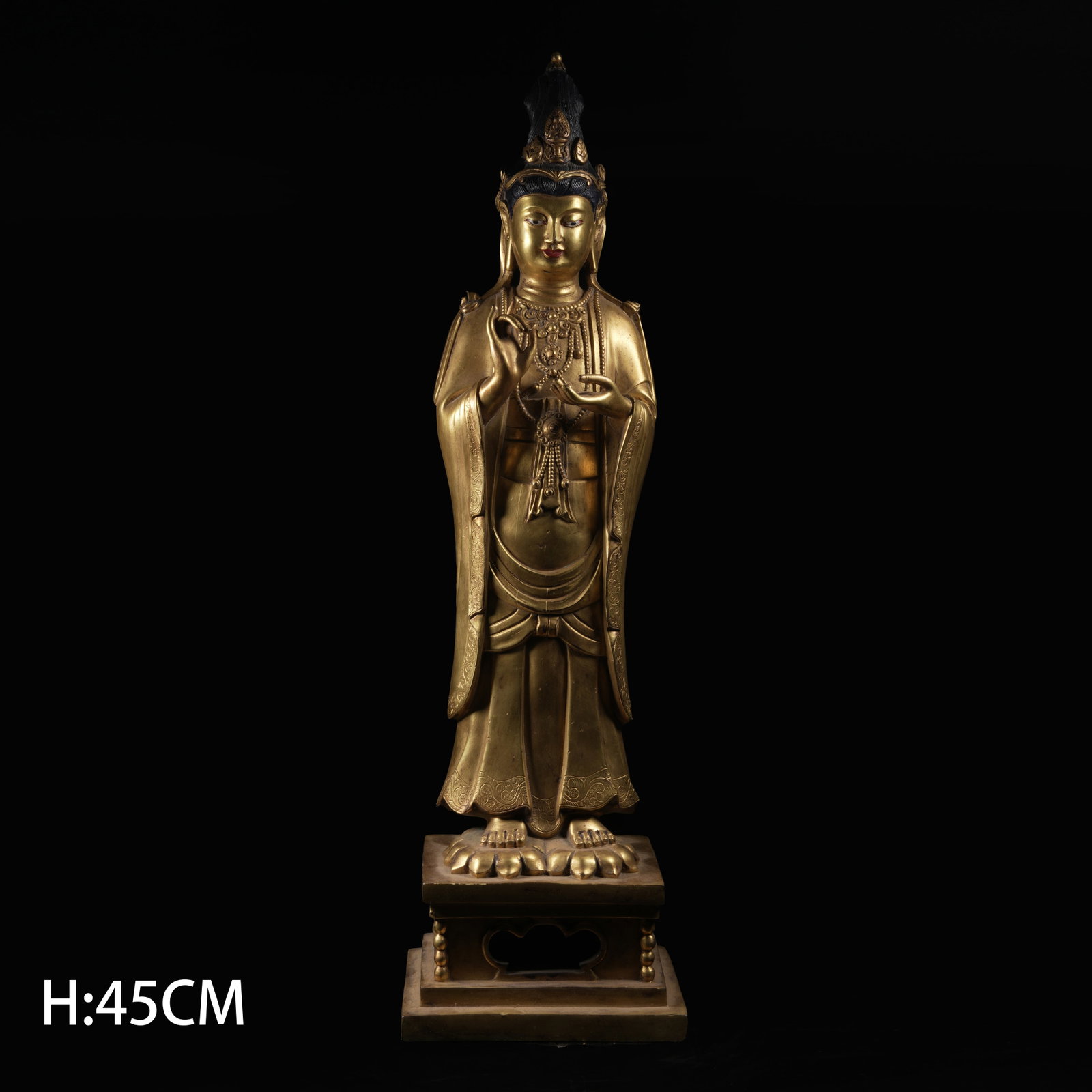 A GILT-BRONZE STANDING AVALOKITESHVARA STATUE: Gilt-Bronze Standing Avalokiteshvara Statue