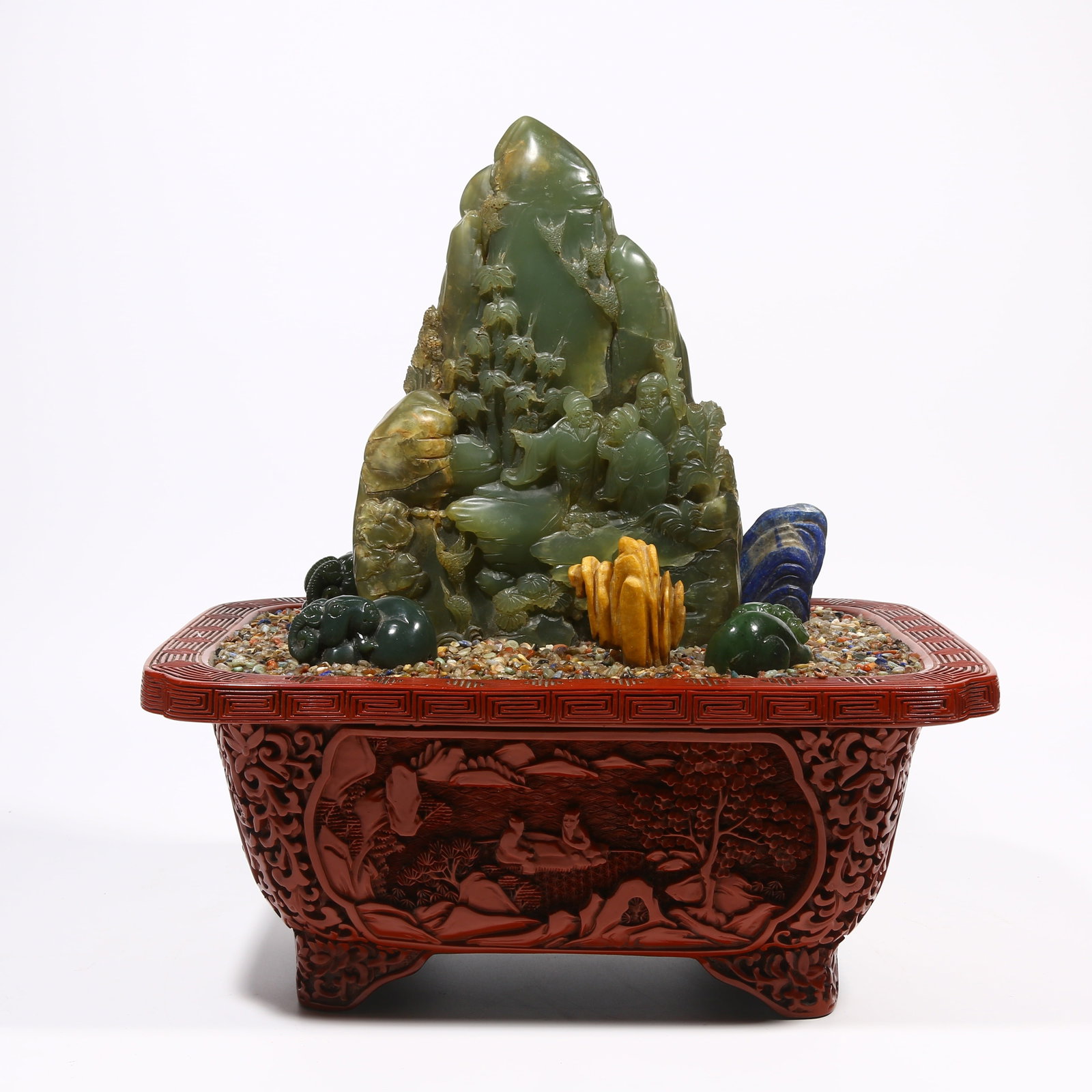 A CARVED RED LACQUER MINIATURE GARDEN SCENE (1 of 8)