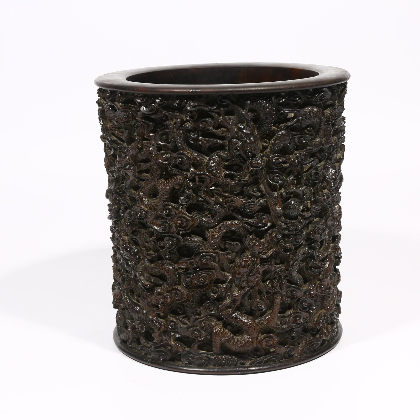 A IMPERIAL ZITAN WOOD BRUSH POT WITH CLOUD AND DRAGON MOTIF (1 of 9)