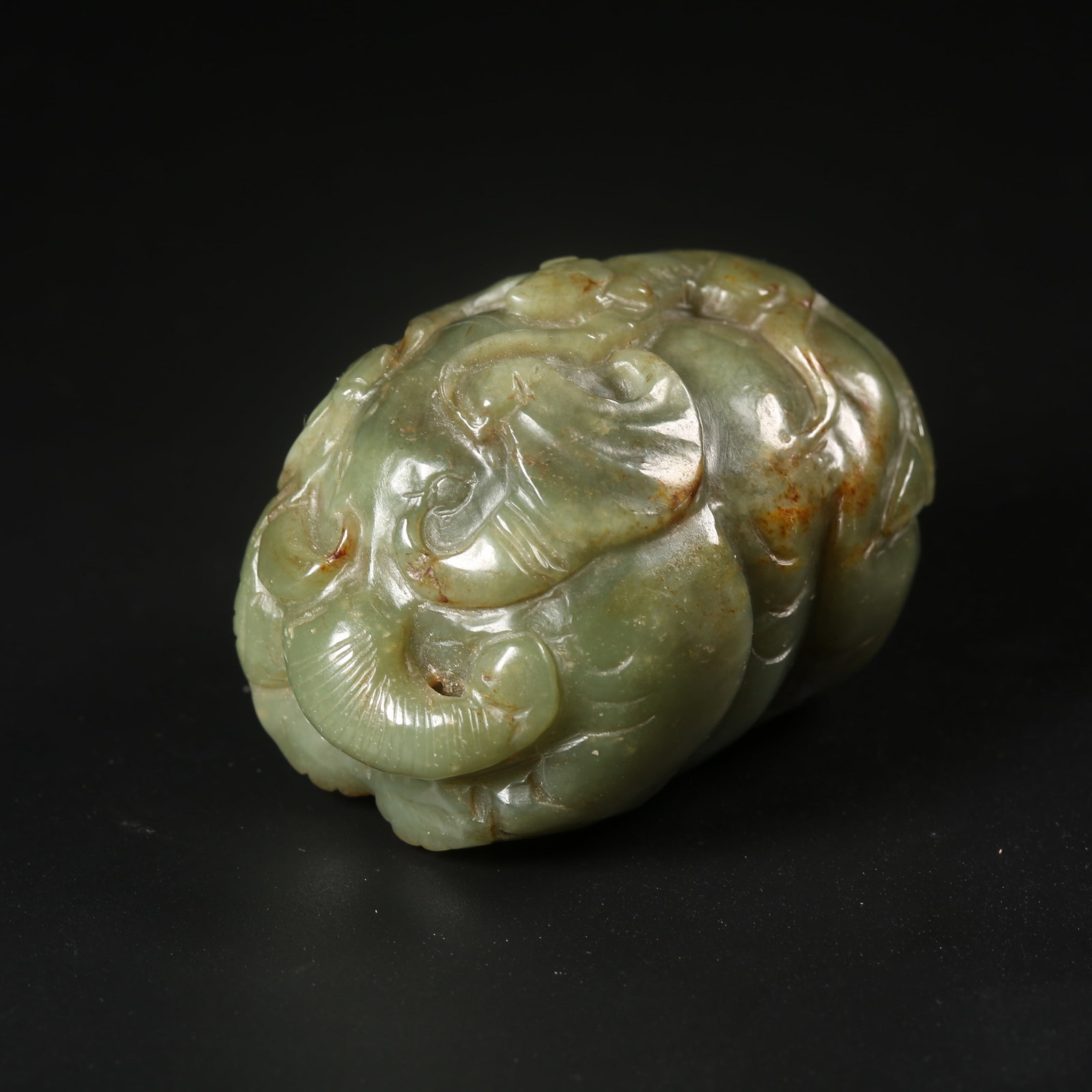 A HETIAN GREEN JADE "MARQUIS SEALED WITH AN ELEPHANT" HANDHELD CARVING (1 of 8)