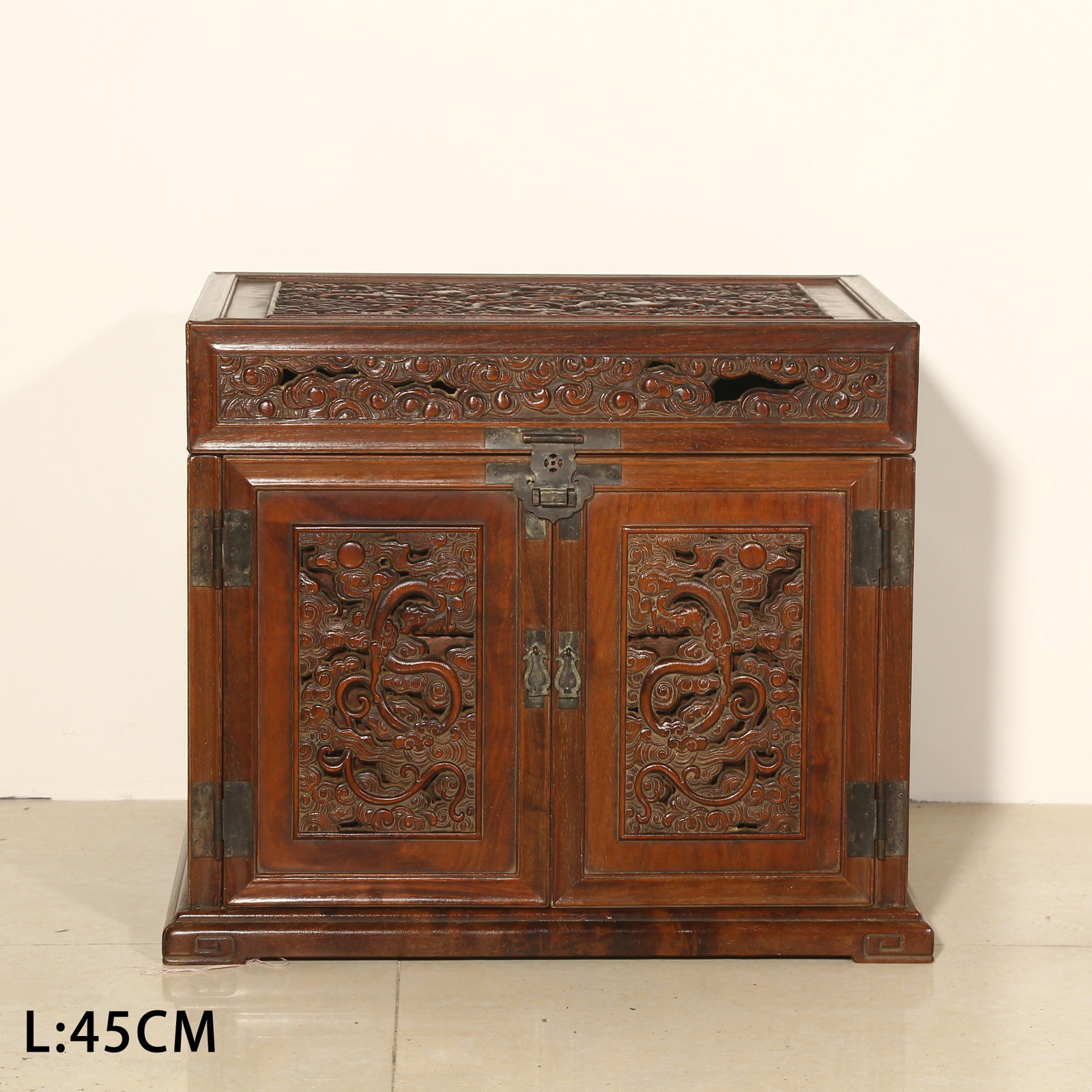 A HUANGHUALI OFFICIAL-STYLE CHEST WITH CHI DRAGON PATTERN: Huanghuali Official-style Chest with Chi Dragon Pattern