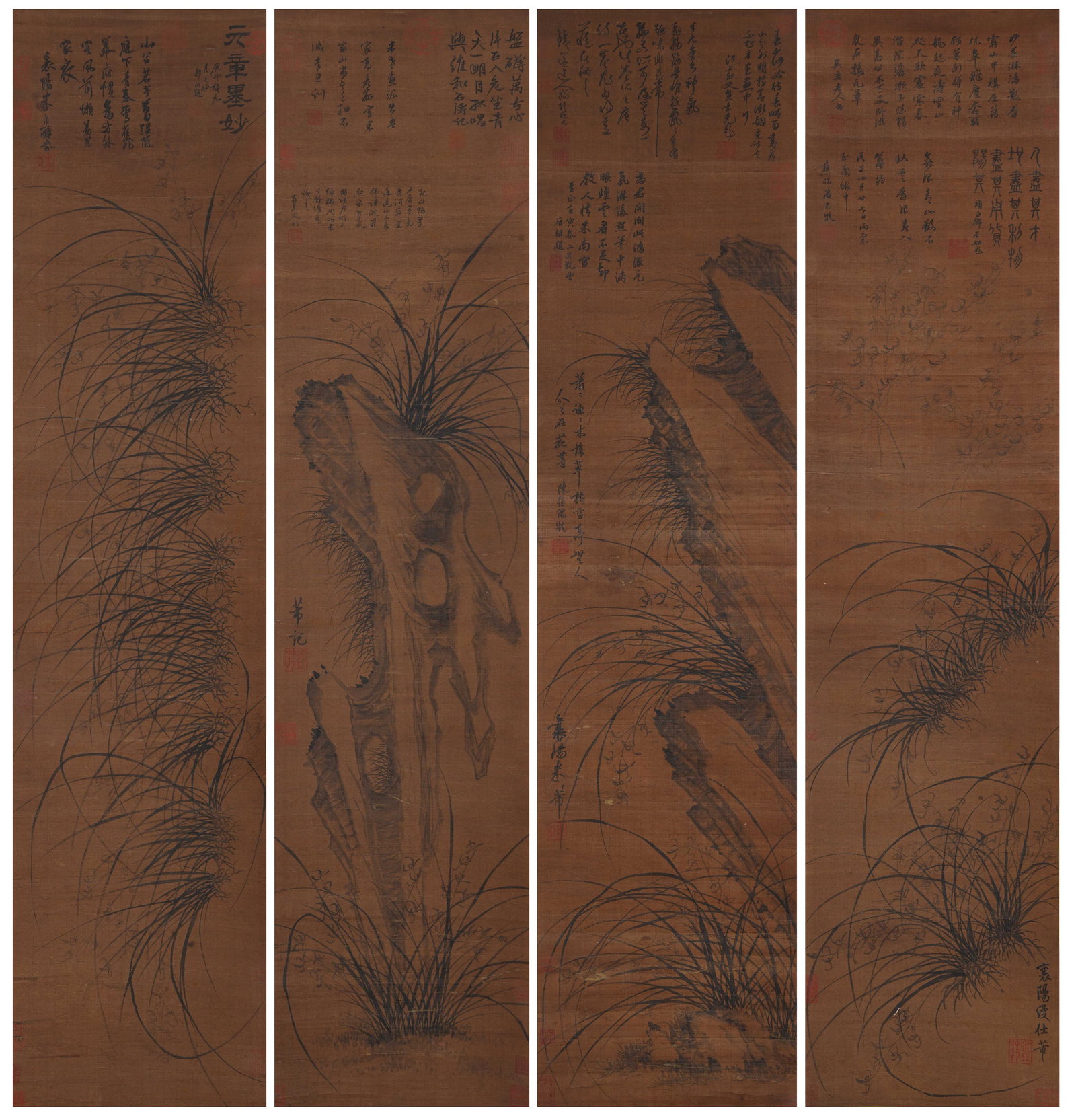 A ORCHID PAINTINGS ON SILK BY MI FU (4 PIECES).米芾 (1 of 14)