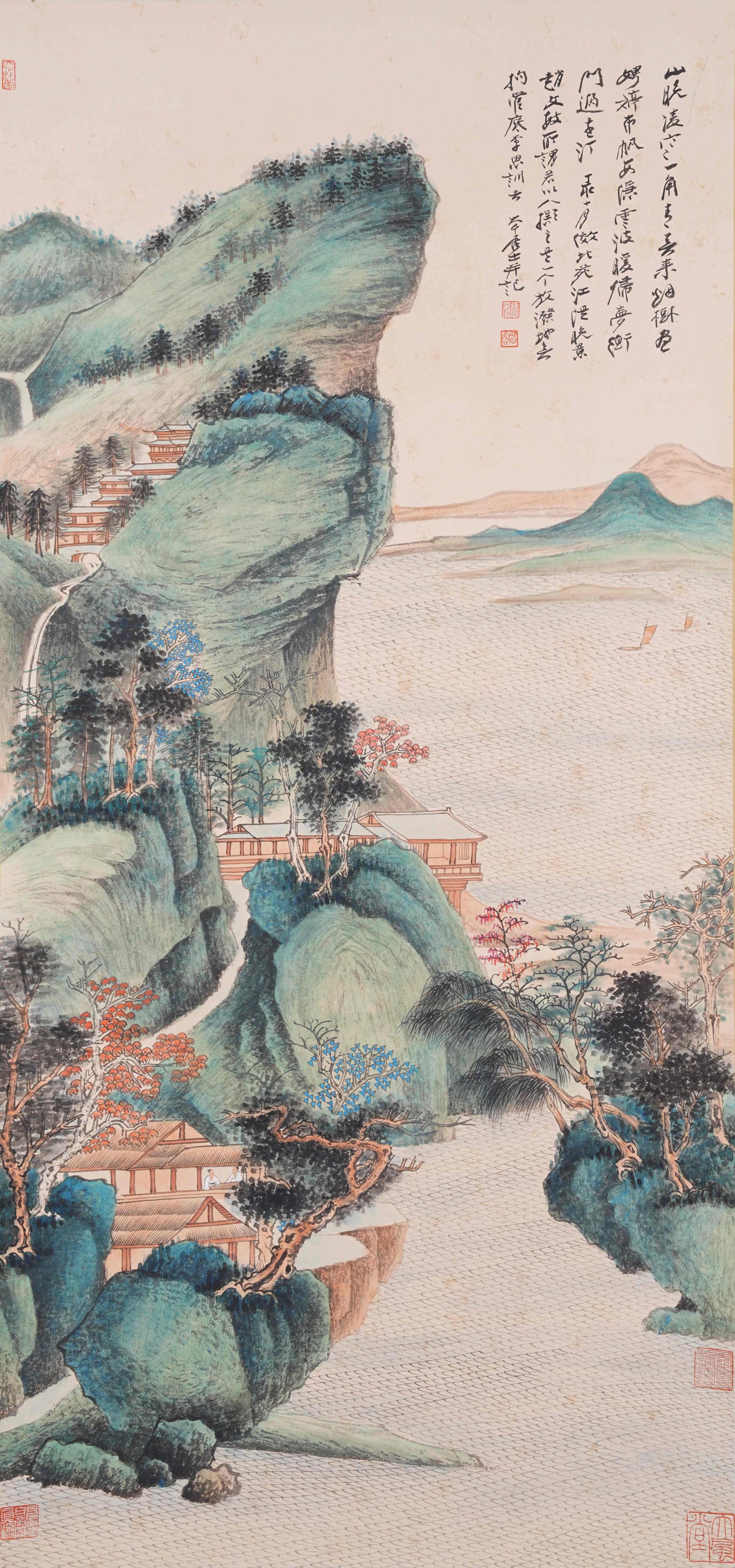 A LANDSCAPE PAINTING ON PAPER BY ZHANG DAQIAN.張大千: Landscape Painting on Paper by Zhang Daqian.張大千