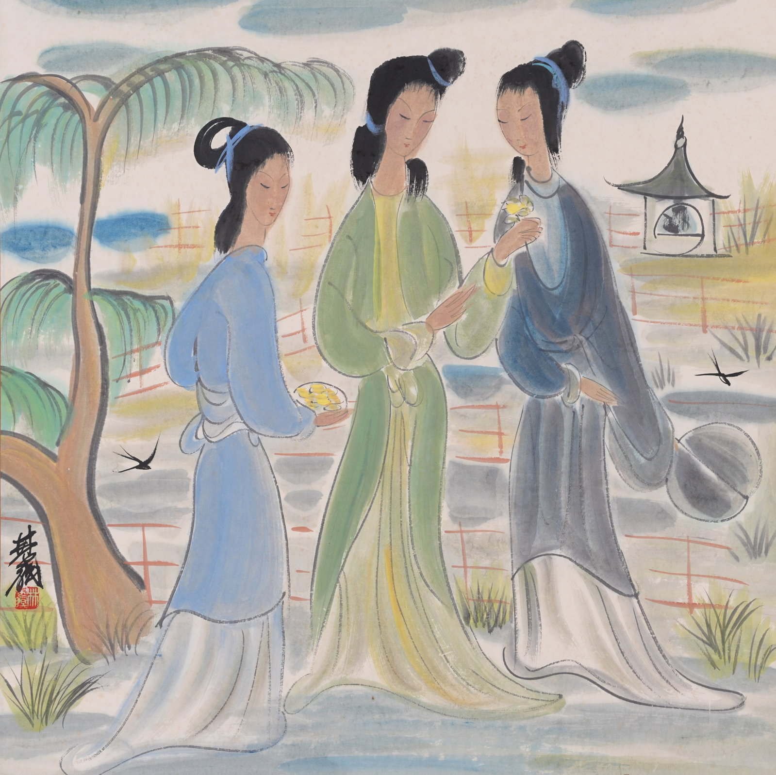 A BEAUTY PAINTING ON PAPER BY LIN FENGMIAN.林風眠 (1 of 9)