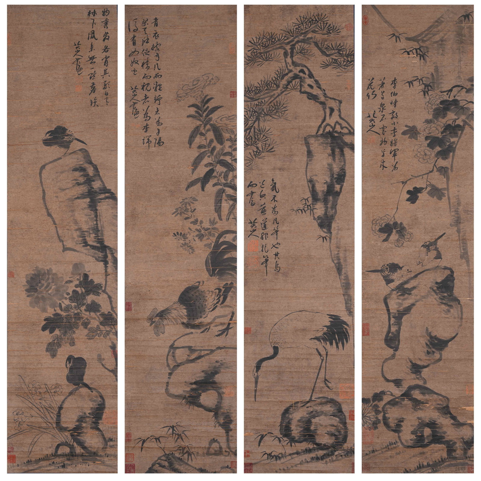 A FLOWER AND BIRD PAINTINGS ON PAPER BY BADA SHANREN (4 PIECES).八大山人 (1 of 14)