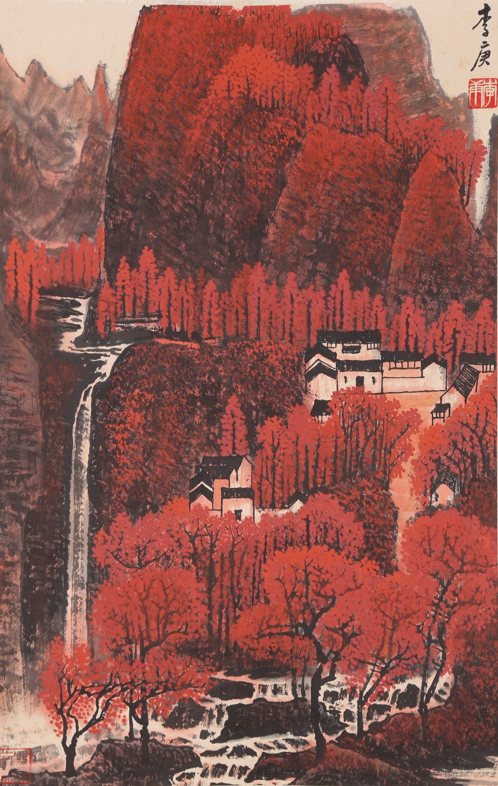 A LANDSCAPE PAINTING ON PAPER BY LI GENG.李庚: Landscape Painting on Paper by Li Geng.李庚