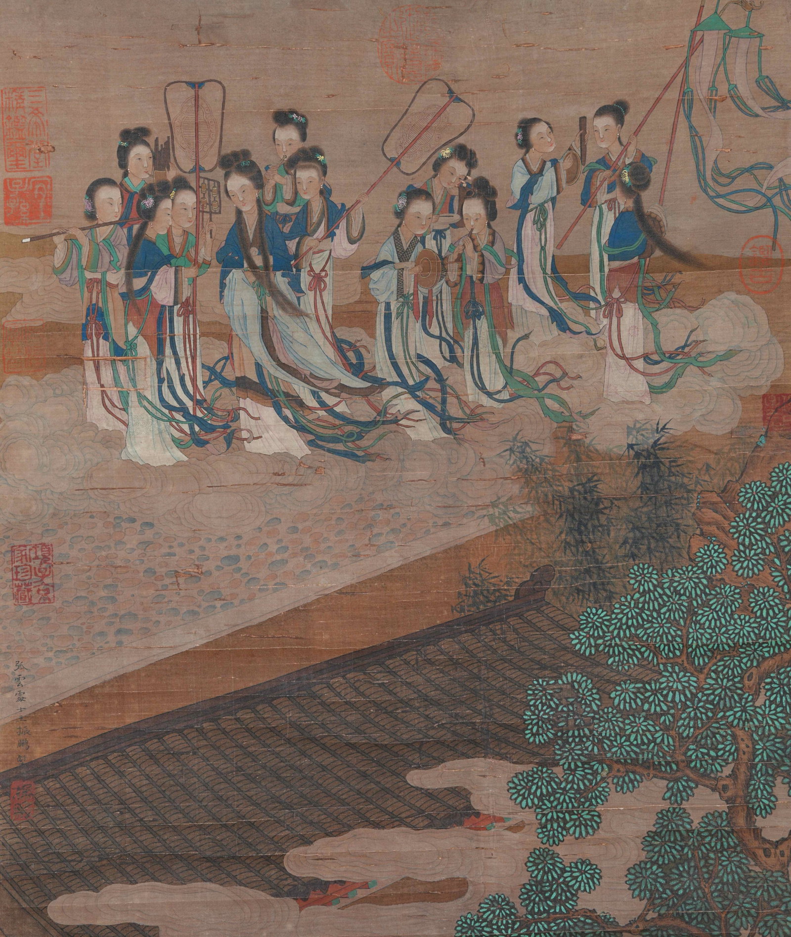 A LADY PAINTING ON SILK BY WANG ZHENPENG.王振鵬: Lady Painting on Silk by Wang Zhenpeng.王振鵬
