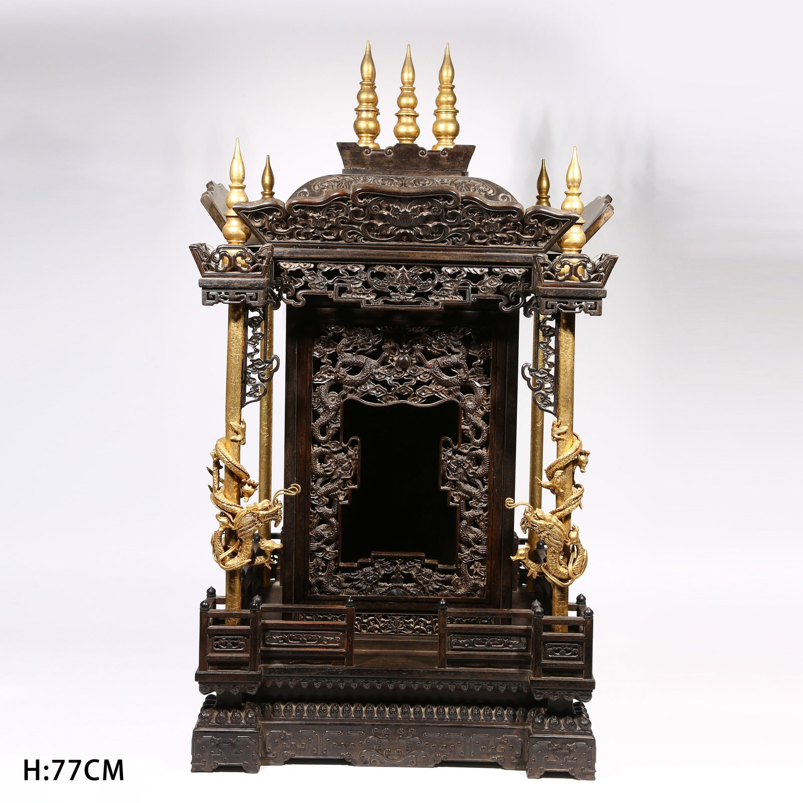 A IMPERIAL ZITAN WOOD BUDDHA SHRINE WITH DRAGON MOTIF: Imperial Zitan Wood Buddha Shrine with Dragon Motif