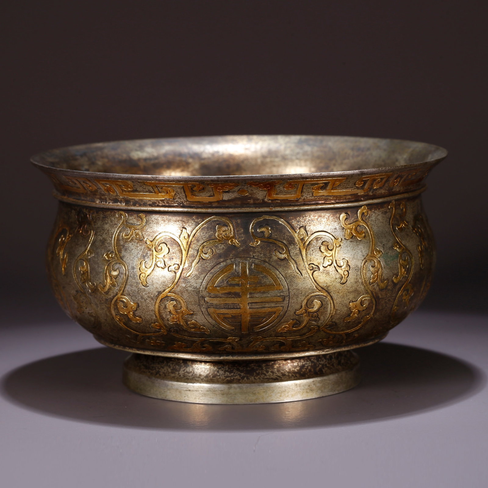 A BRONZE INLAID GOLD FURNACE WITH SHOU CHARACTER PATTERN (1 of 10)