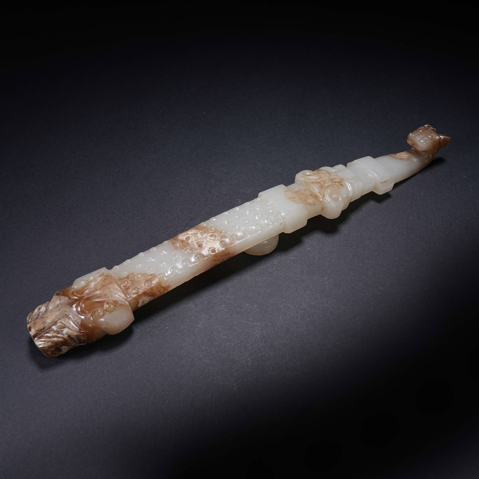 A ARCHAIC JADE BELT HOOK WITH DRAGON HEAD (1 of 8)