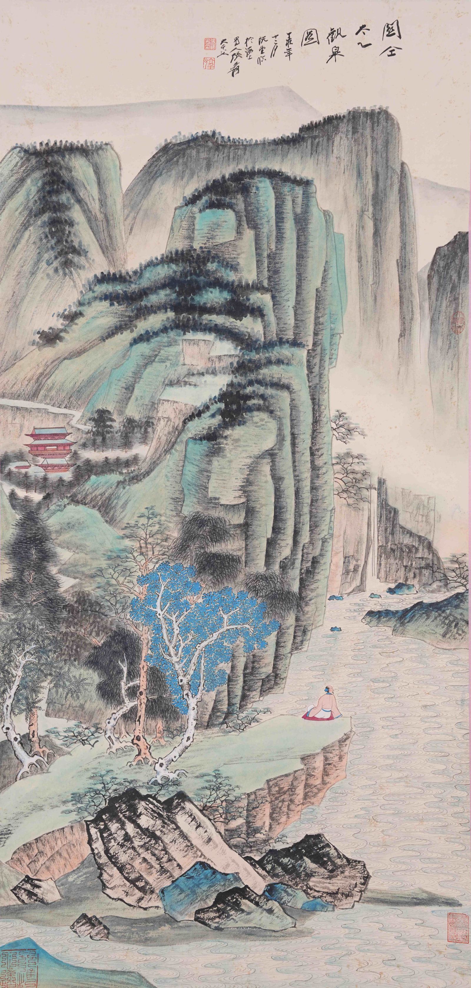 A LANDSCAPE PAINTING ON PAPER BY ZHANG DAQIAN.張大千: Landscape Painting on Paper by Zhang Daqian.張大千