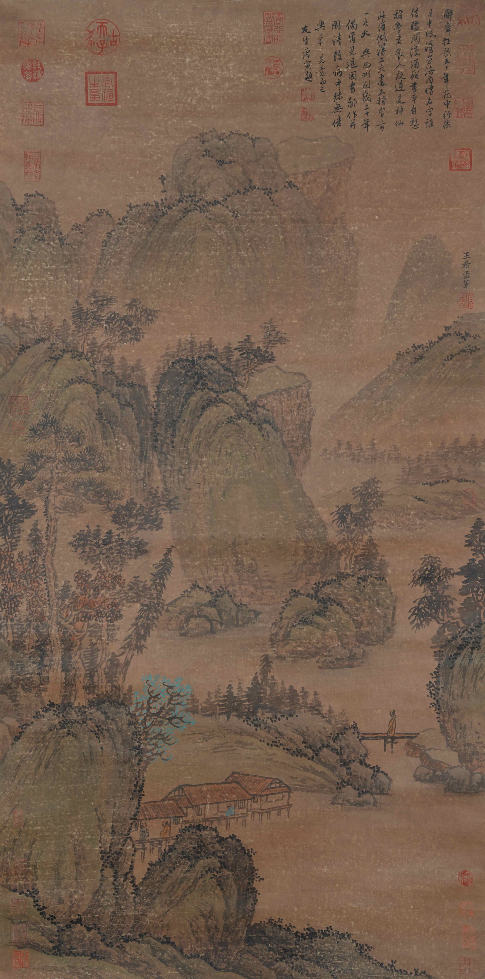 A LANDSCAPE PAINTING ON PAPER BY WANG XIMENG.王希孟: Landscape Painting on Paper by Wang Ximeng.王希孟