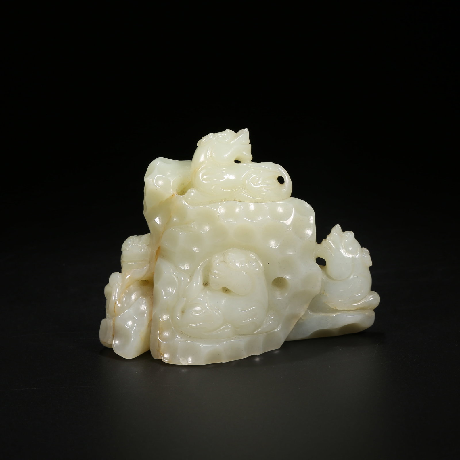 A HETIAN WHITE JADE MOUNTAIN SCULPTURE WITH LION DESIGN (1 of 8)