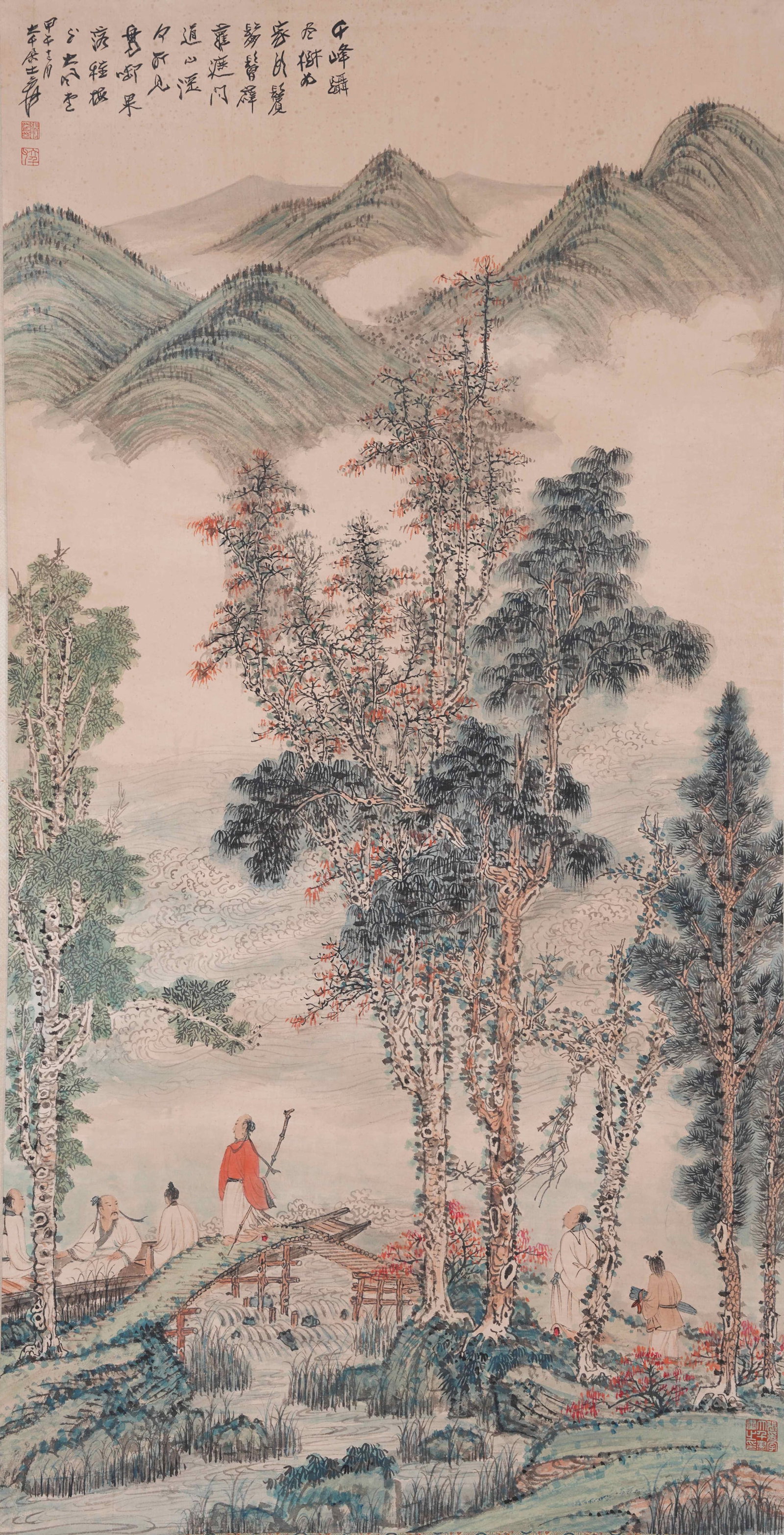 A LANDSCAPE AND FIGURE PAINTING ON PAPER BY ZHANG DAQIAN.張大千: Landscape and Figure Painting on Paper by Zhang Daqian.張大千