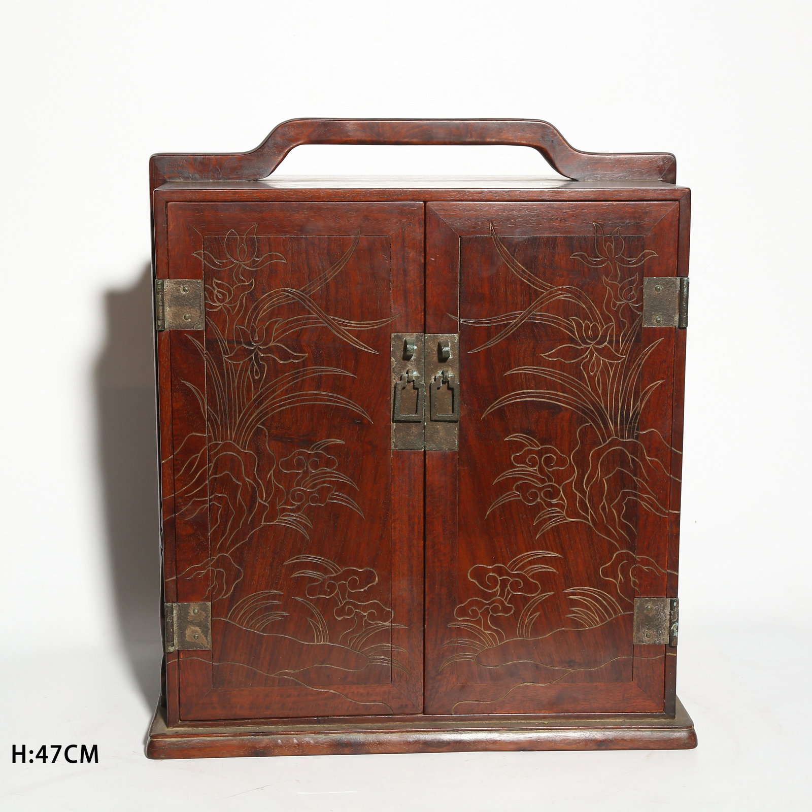 A HUANGHUALI PORTABLE BOX WITH IMMORTALS AND LONGEVITY BLESSING PATTERN (1 of 8)