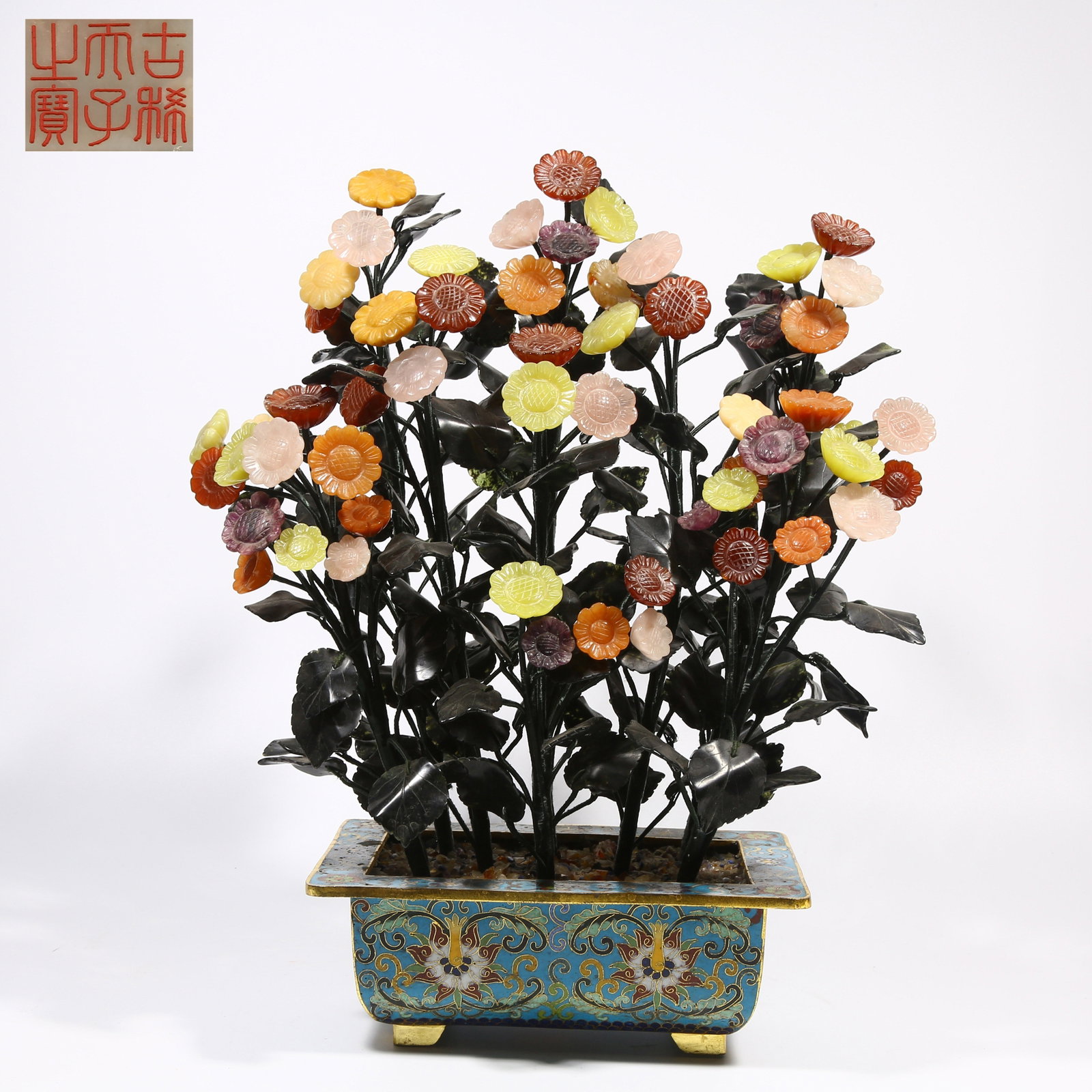 A CLOISONNE ENAMEL MINIATURE GARDEN SCENE (1 of 10)